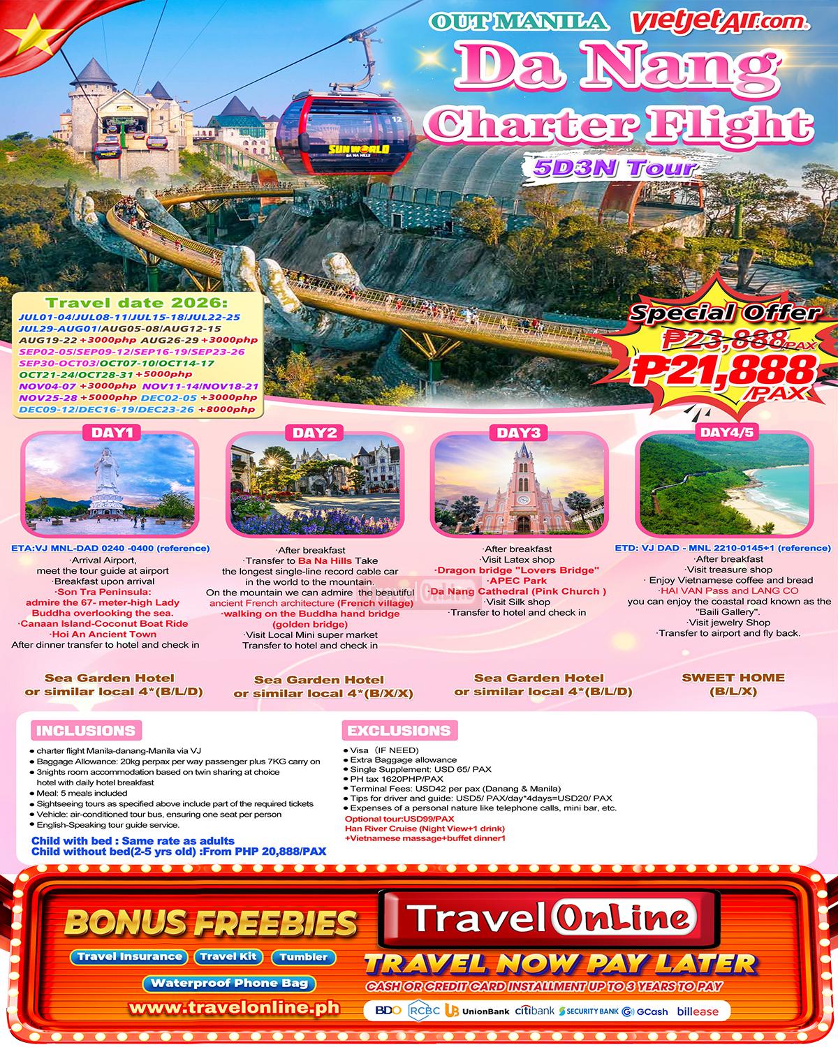 Manila-Danang-5D3N-VJ : AS LOW AS ₱21,888/PAX