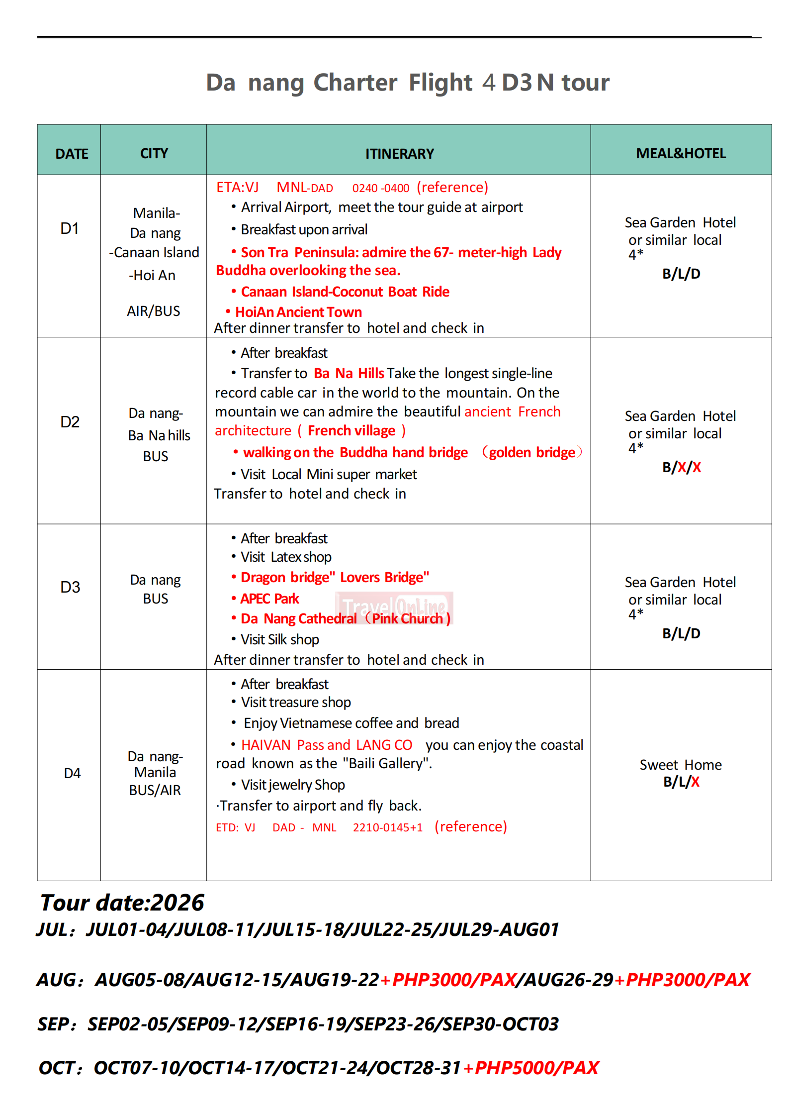Manila-Danang-5D3N-VJ : AS LOW AS ₱21,888/PAX itinerary