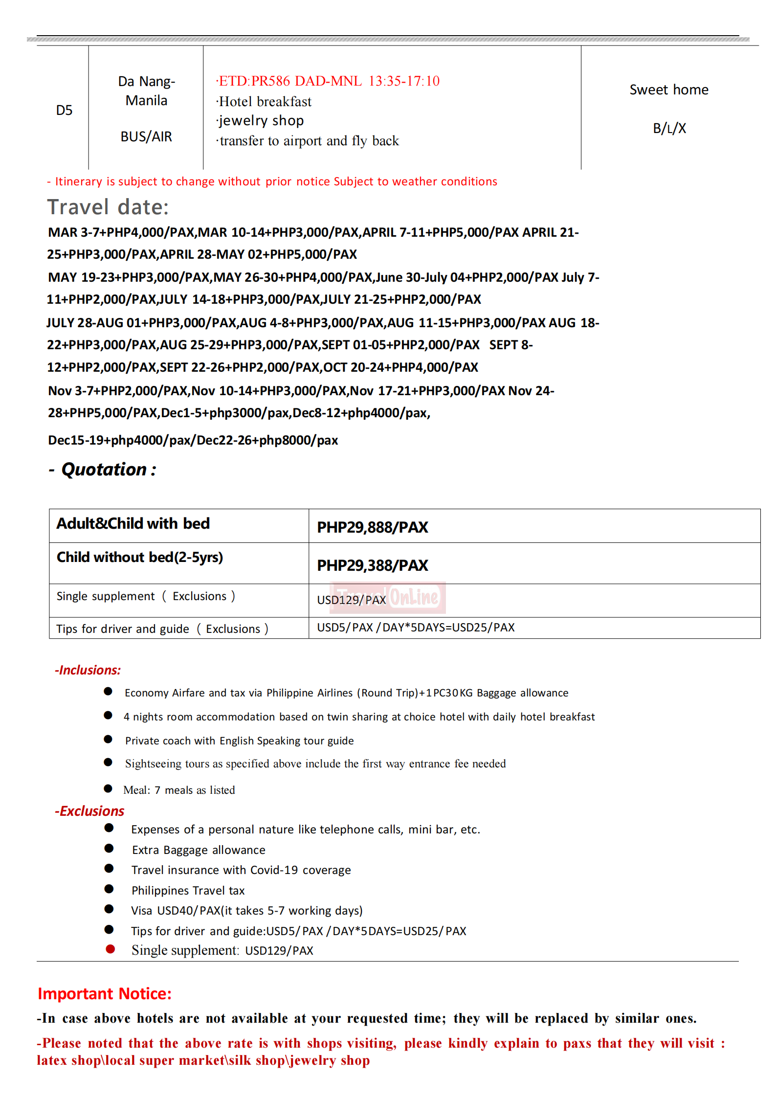 Da Nang 5D4N (PR) , 2026 : AS LOW AS ₱29,888/PAX itinerary