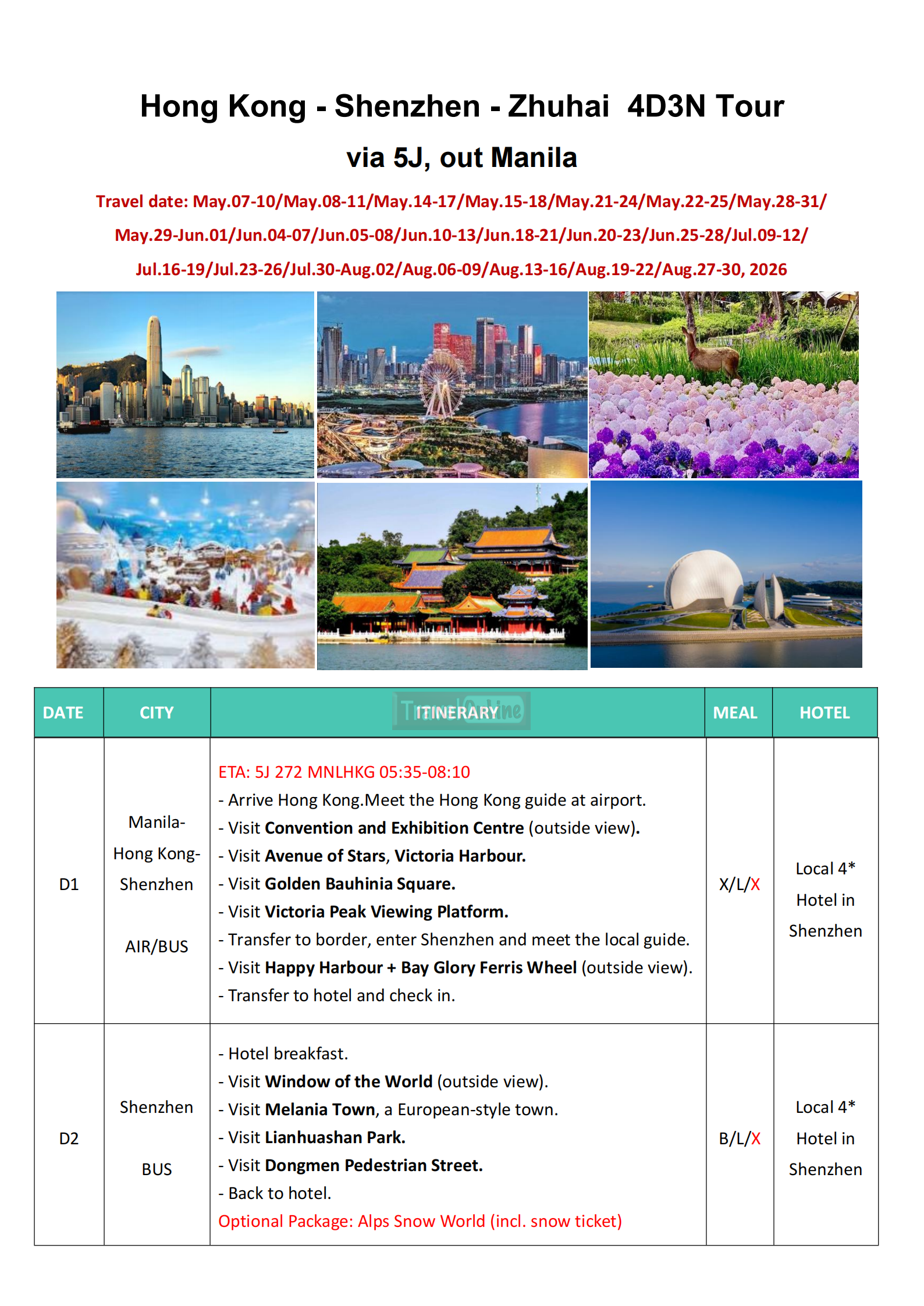 HongKongShenzhen+Zhuhai 4D3N (5J), 2026 : AS LOW AS $229/PAX itinerary