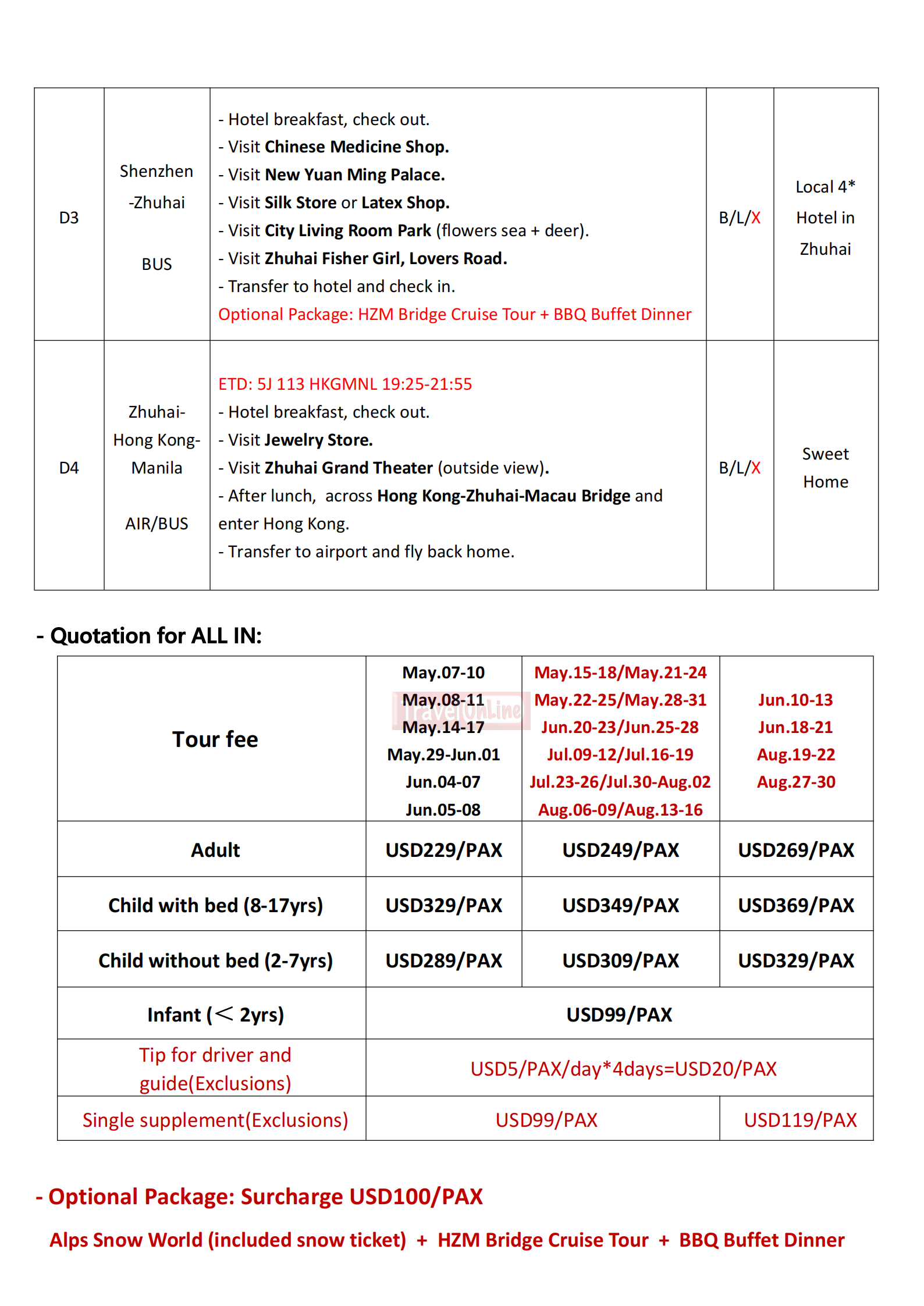 HongKongShenzhen+Zhuhai 4D3N (5J), 2026 : AS LOW AS $229/PAX itinerary