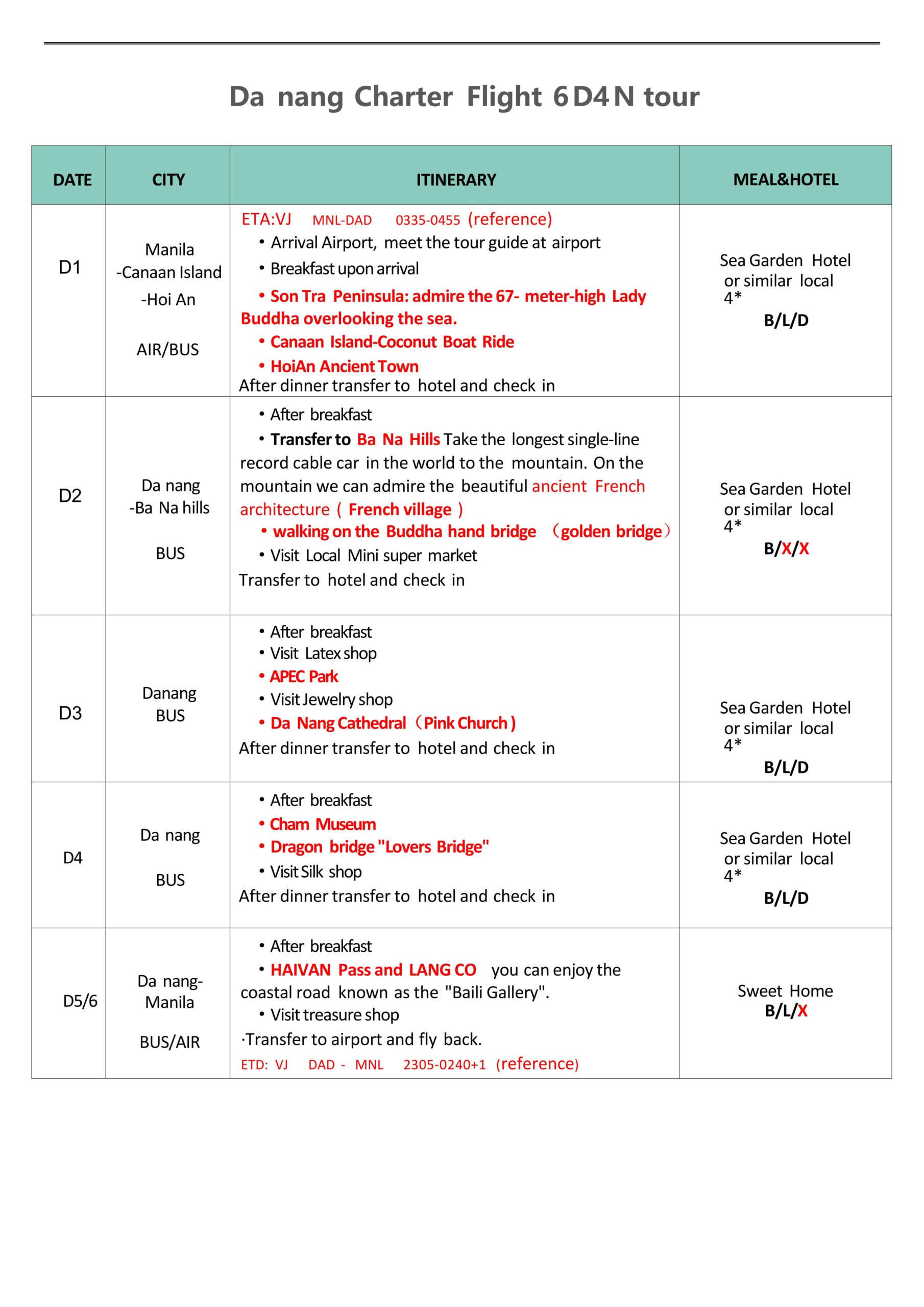 Manila-Danang-6D4N-VJ: AS LOW AS ₱23,888/PAX itinerary