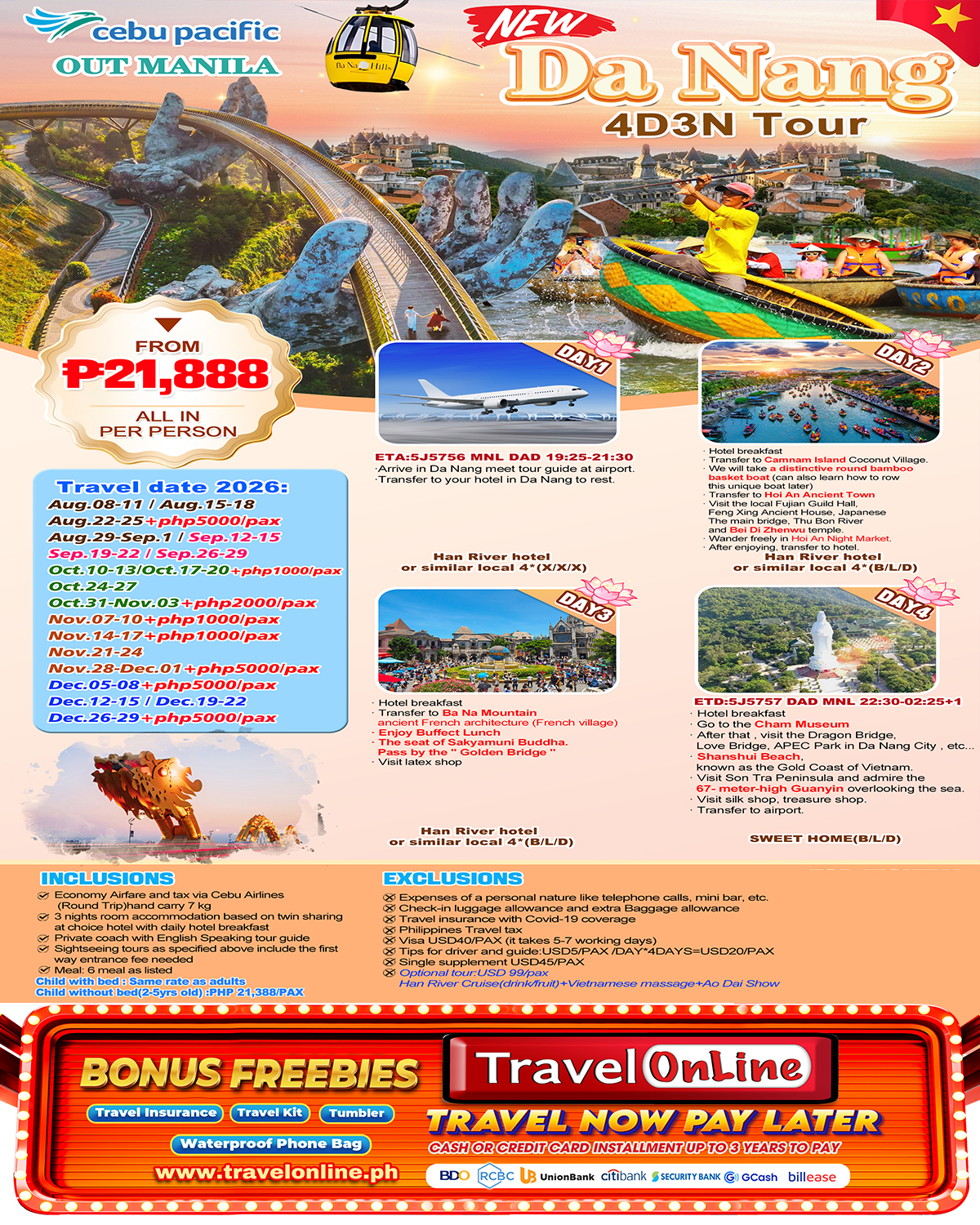 DA NANG 4D3N (5J), 2026 :  AS LOW AS ₱21,888/PAX