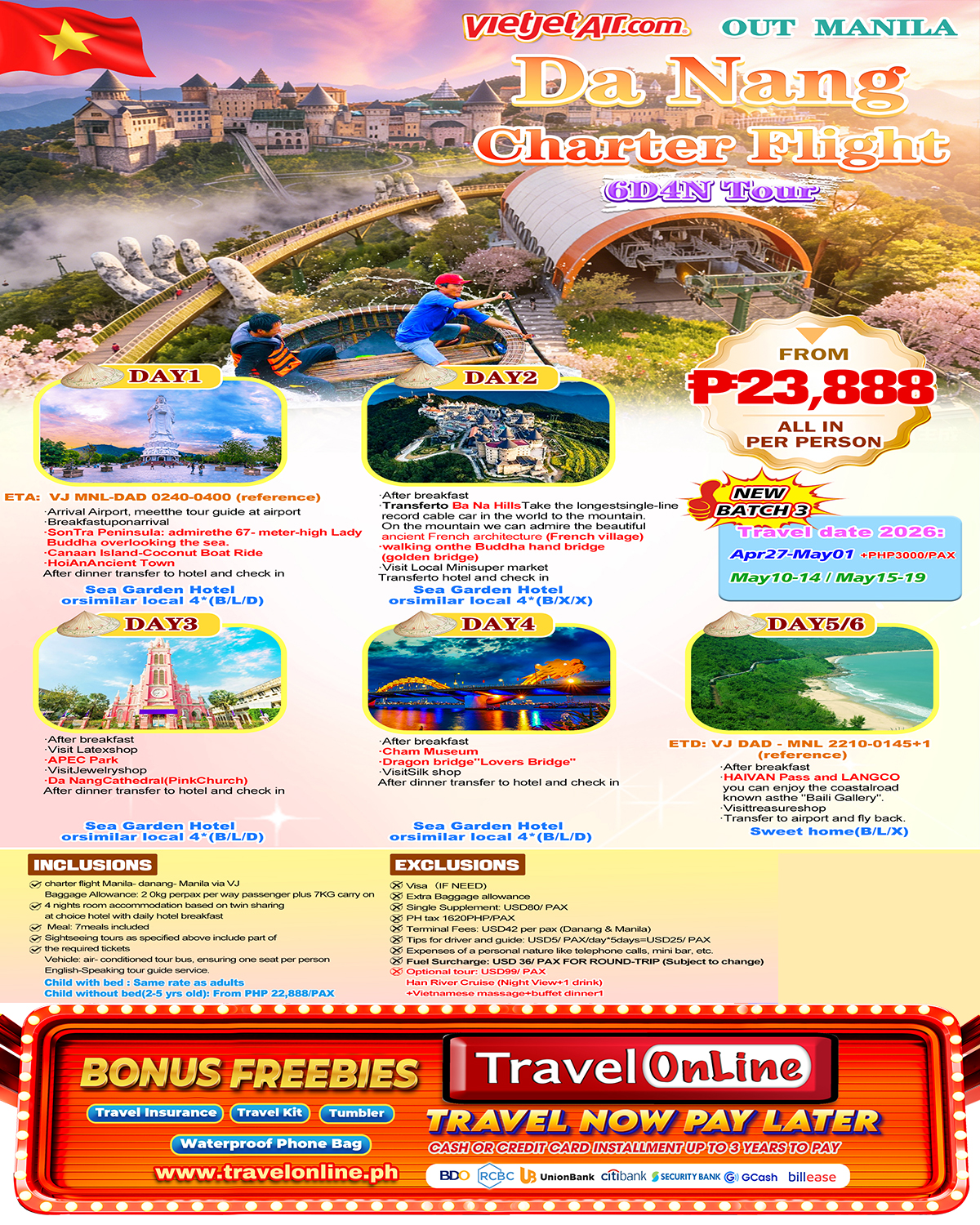 Manila-Danang-6D4N :  AS LOW AS ₱23,888/PAX