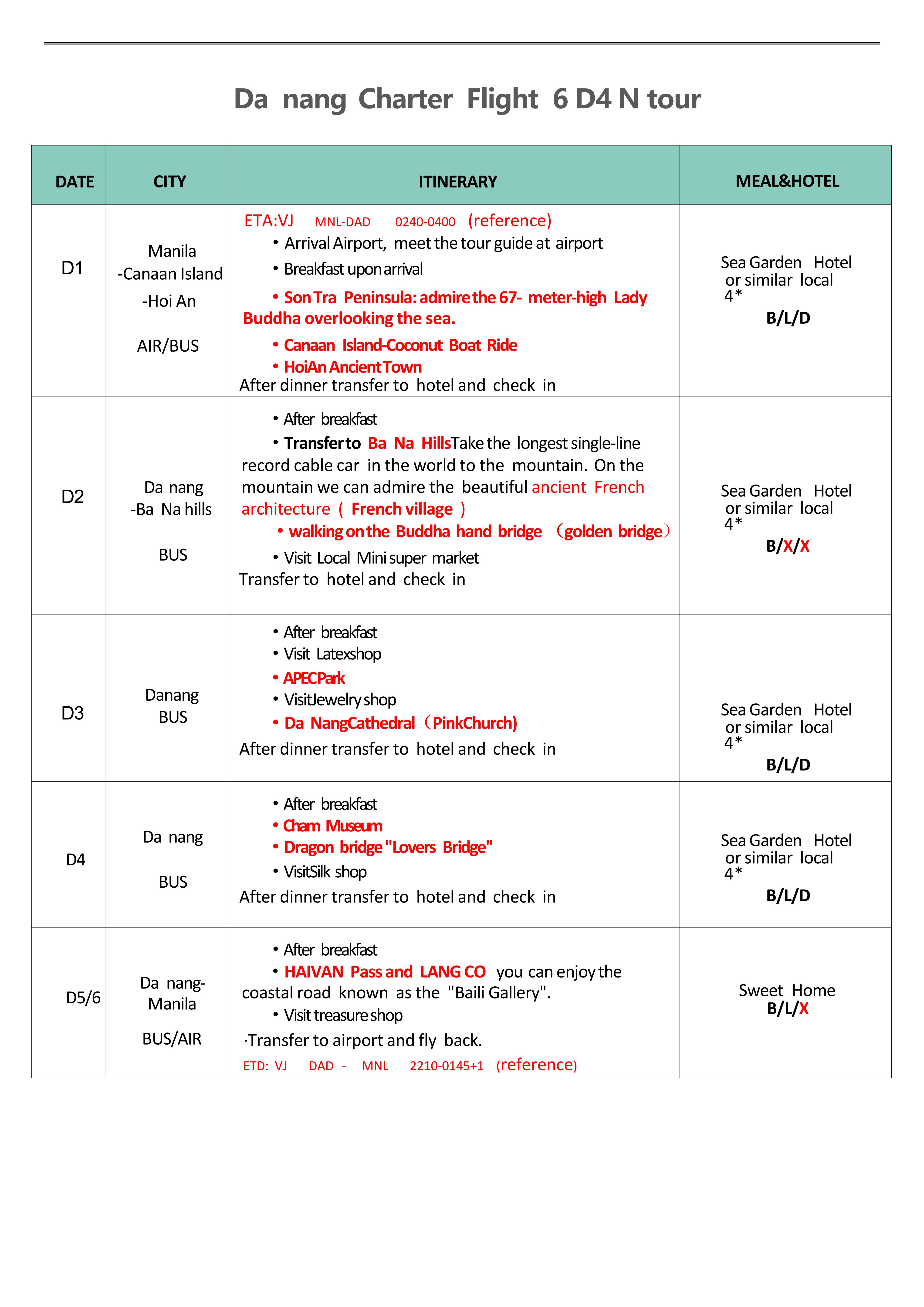 Manila-Danang-6D4N :  AS LOW AS ₱23,888/PAX itinerary