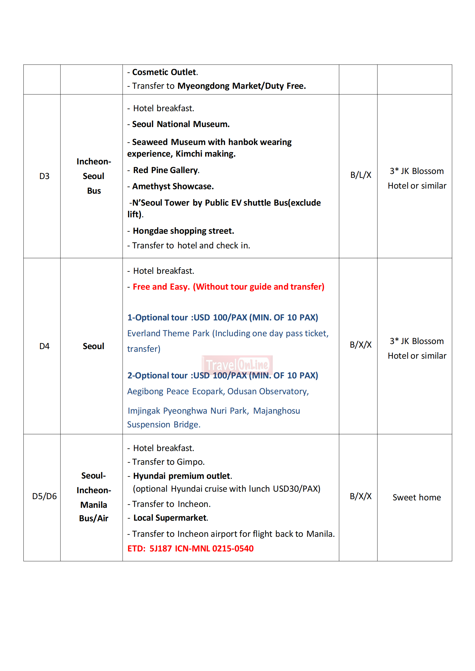Manila Seoul 6D4N (VIA 5J), 2026:  AS LOW AS ₱29,888/PAX itinerary