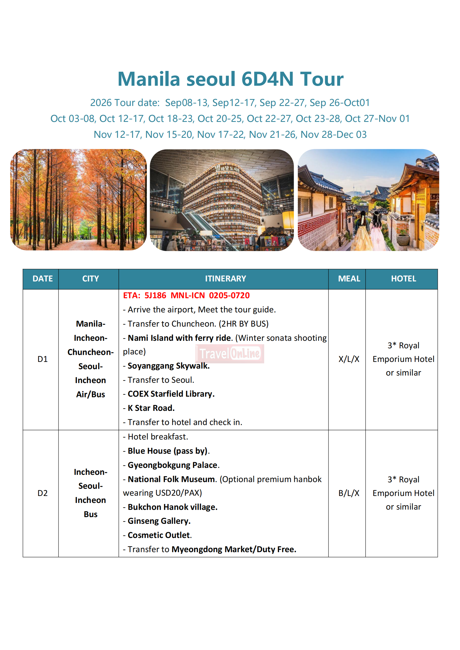 Manila Seoul 6D4N (VIA 5J), 2026: AS LOW AS ₱29,888/PAX