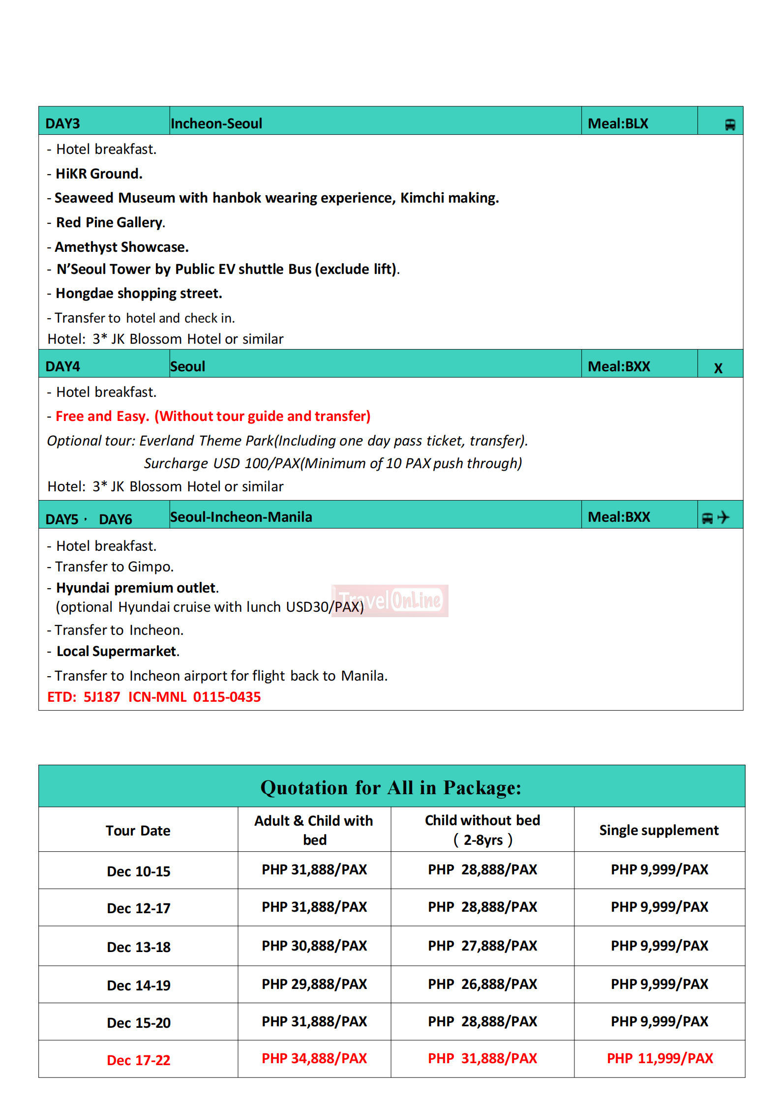 Manila Seoul 6D4N (VIA 5J) Winter, 2026: AS LOW AS ₱29,888/PAX itinerary