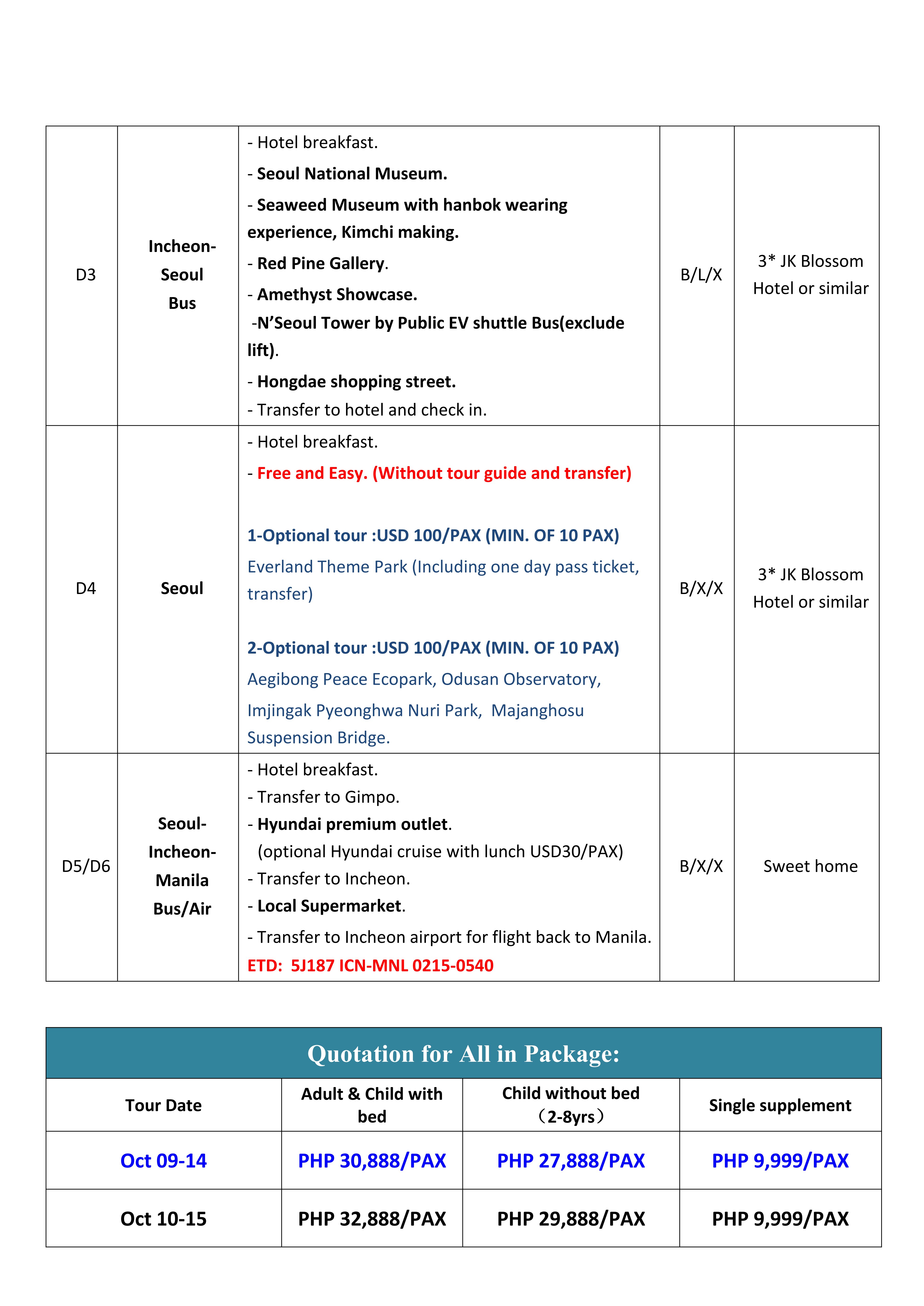 Manila Seoul 6D4N (VIA 5J), 2026:  AS LOW AS ₱30,888/PAX itinerary