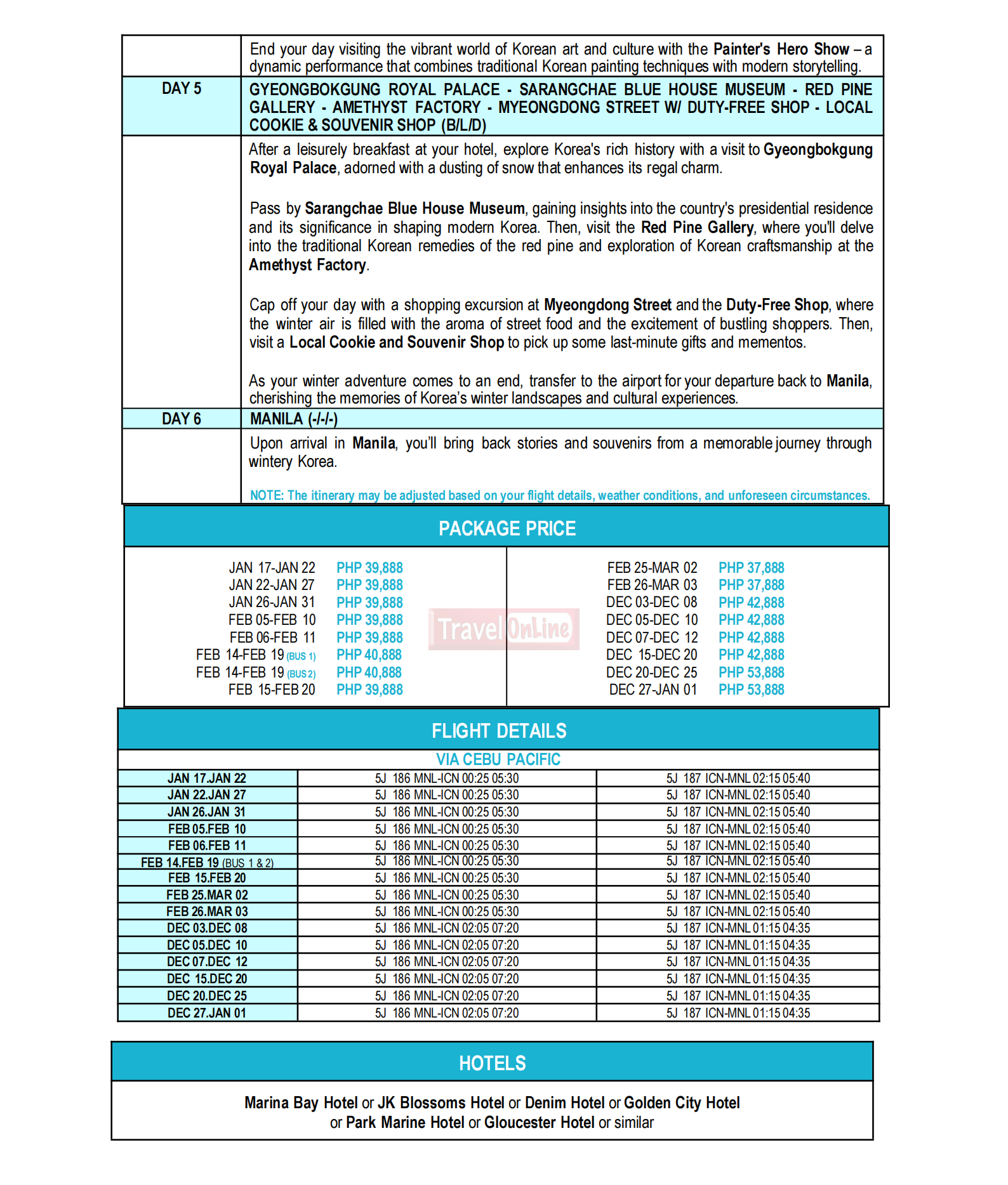 KOREA (Heartfelt Korea_Winter) 2026-2027: AS LOW AS ₱37,888/PAX itinerary