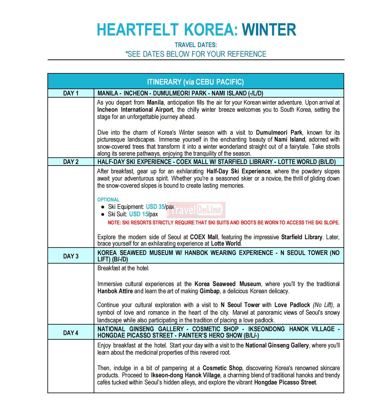KOREA (Heartfelt Korea_Winter) 2026-2027: AS LOW AS ₱37,888/PAX itinerary