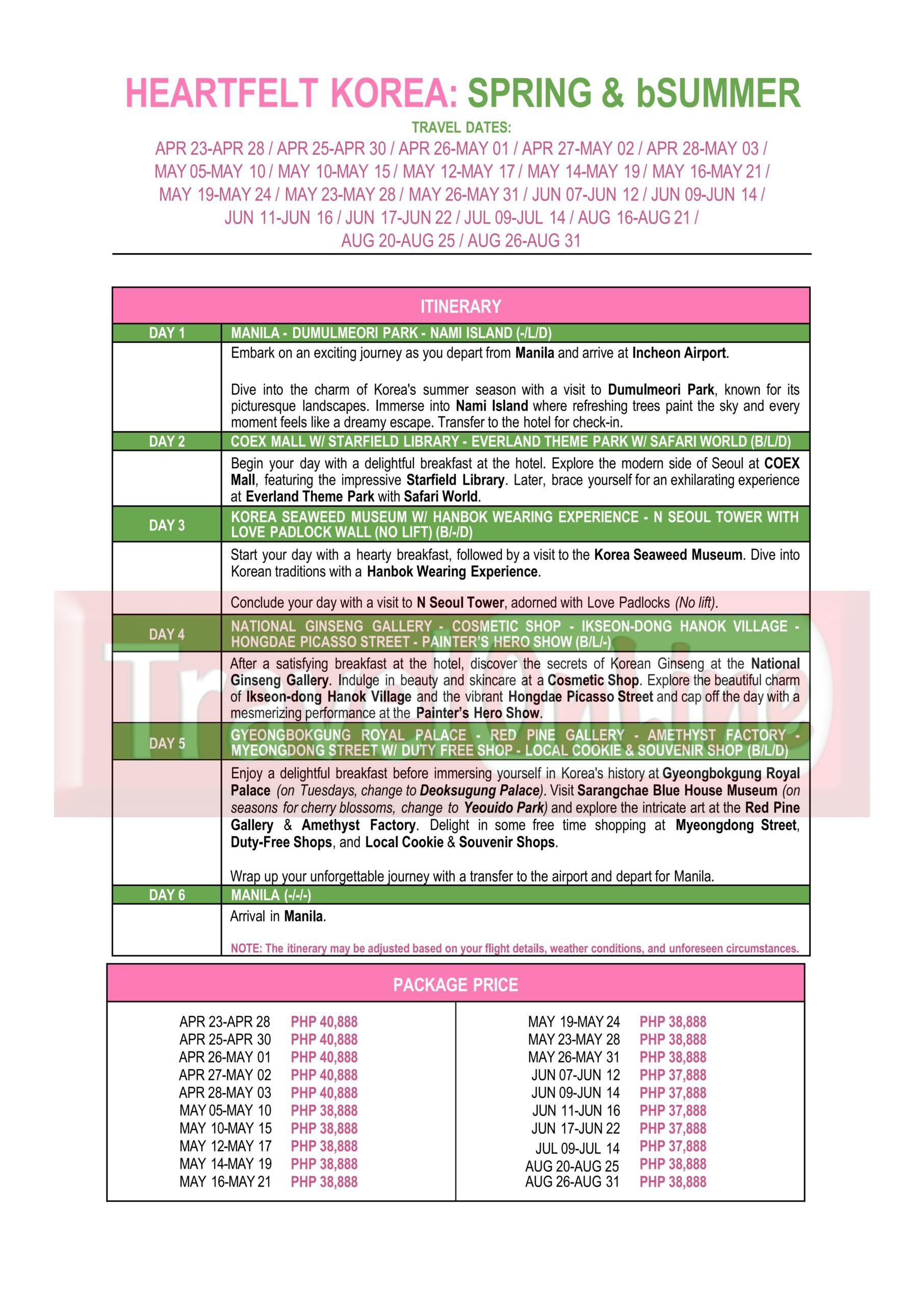 KOREA (Heartfelt Korea_Spring and Summer) 2026:  AS LOW AS ₱37,888/PAX itinerary