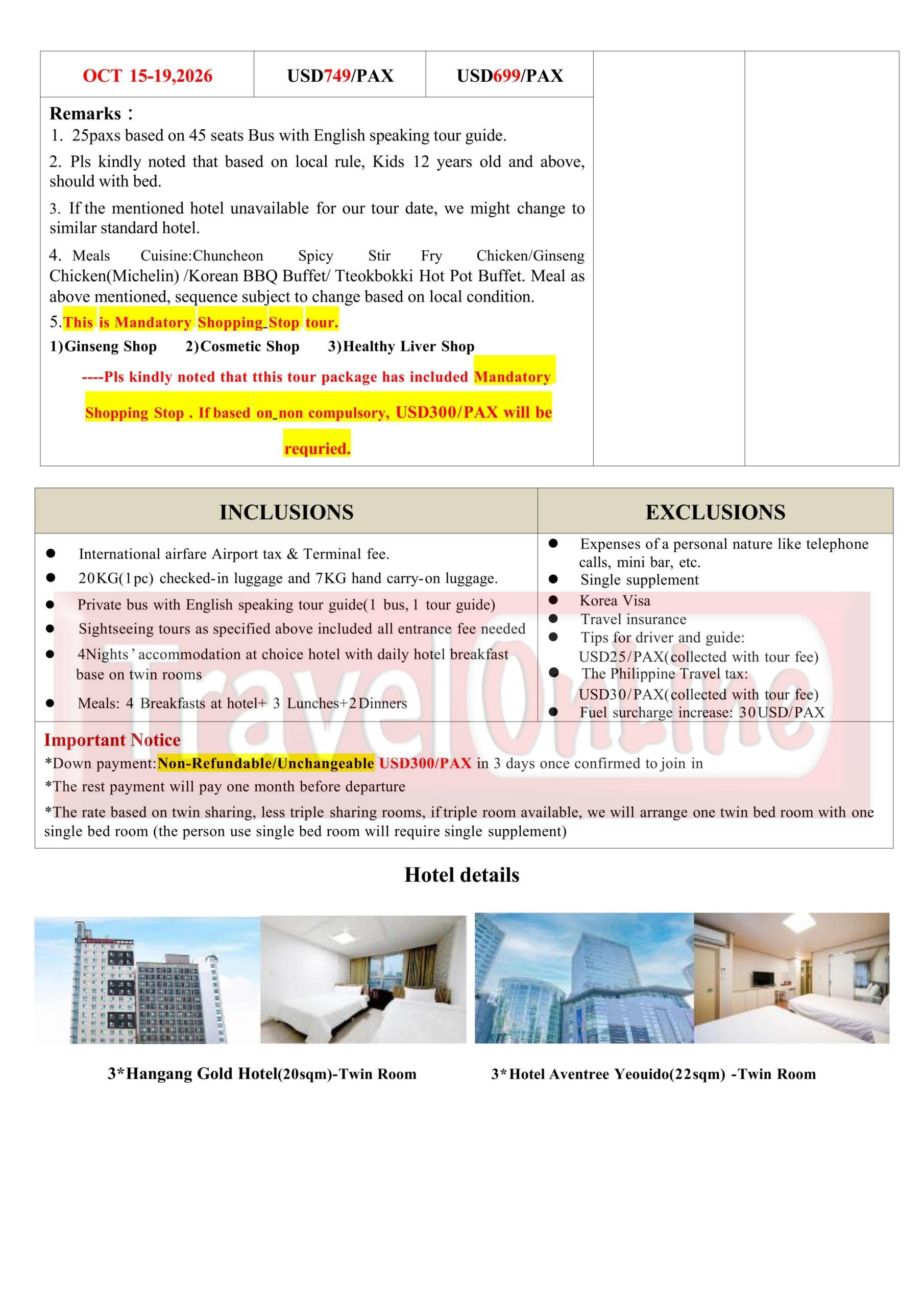 PR Seoul Fun 5D4N Tour 2026 :  AS LOW AS $749/PAX itinerary