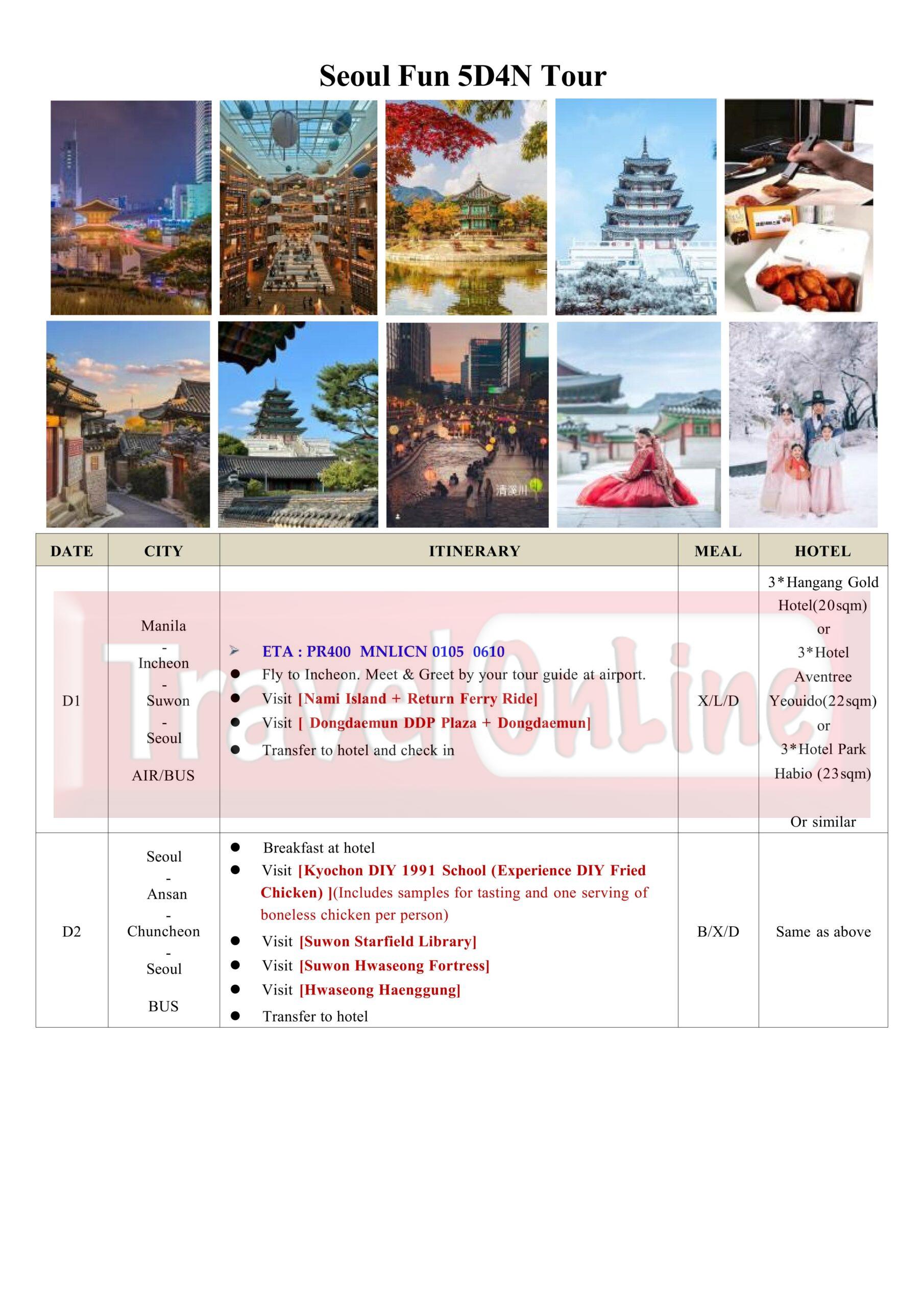PR Seoul Fun 5D4N Tour 2026 :  AS LOW AS $749/PAX itinerary