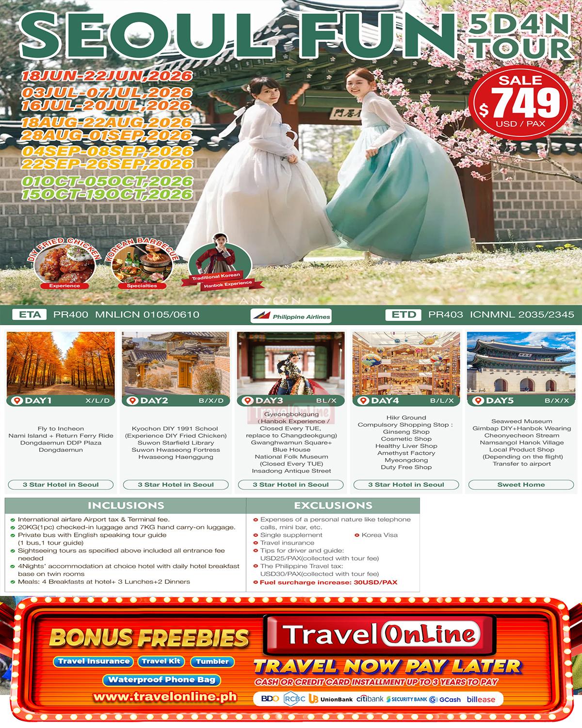 PR Seoul Fun 5D4N Tour 2026 :  AS LOW AS $749/PAX