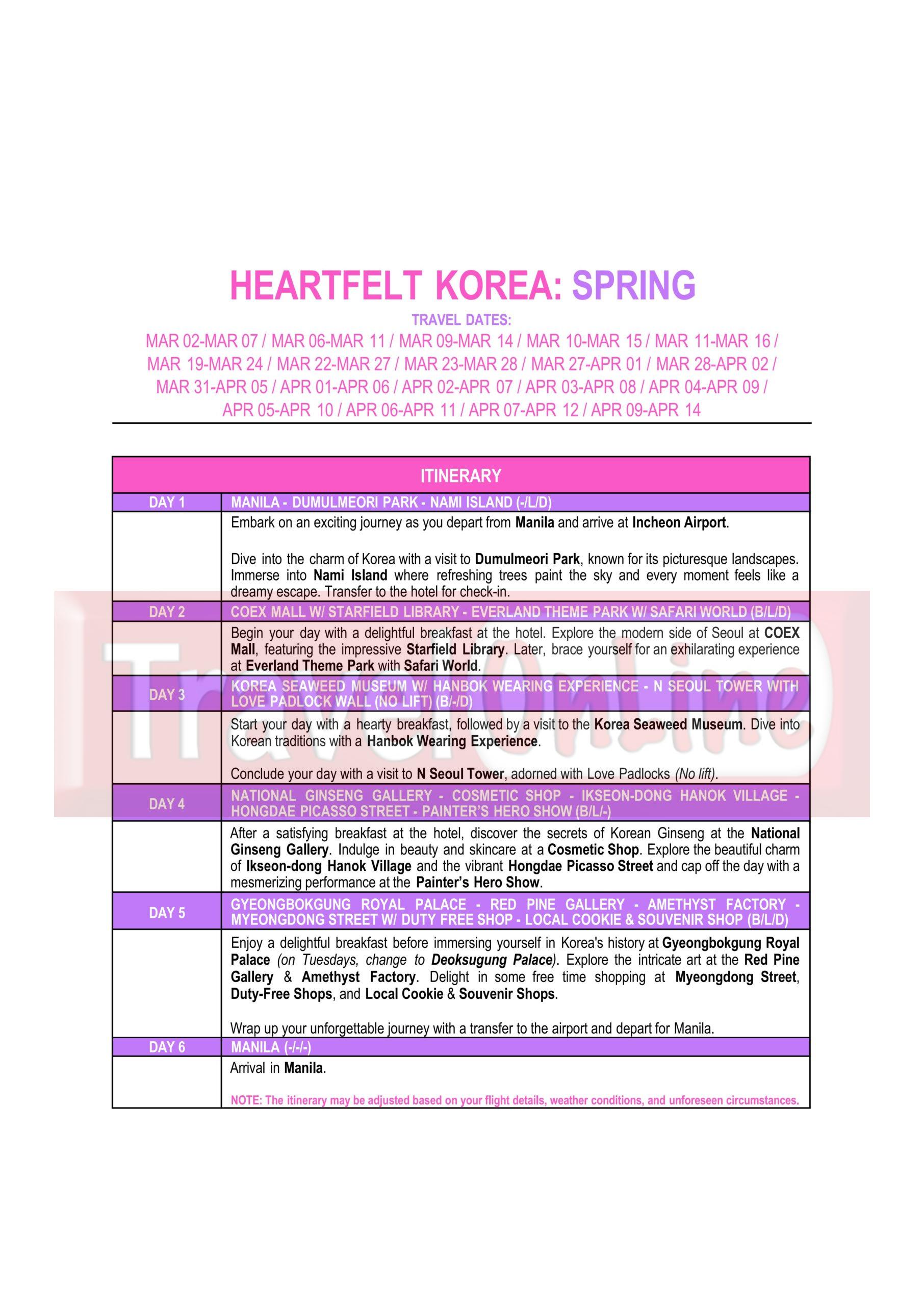 KOREA (Heartfelt Korea_Spring) 2027 : AS LOW AS ₱39,888/PAX itinerary