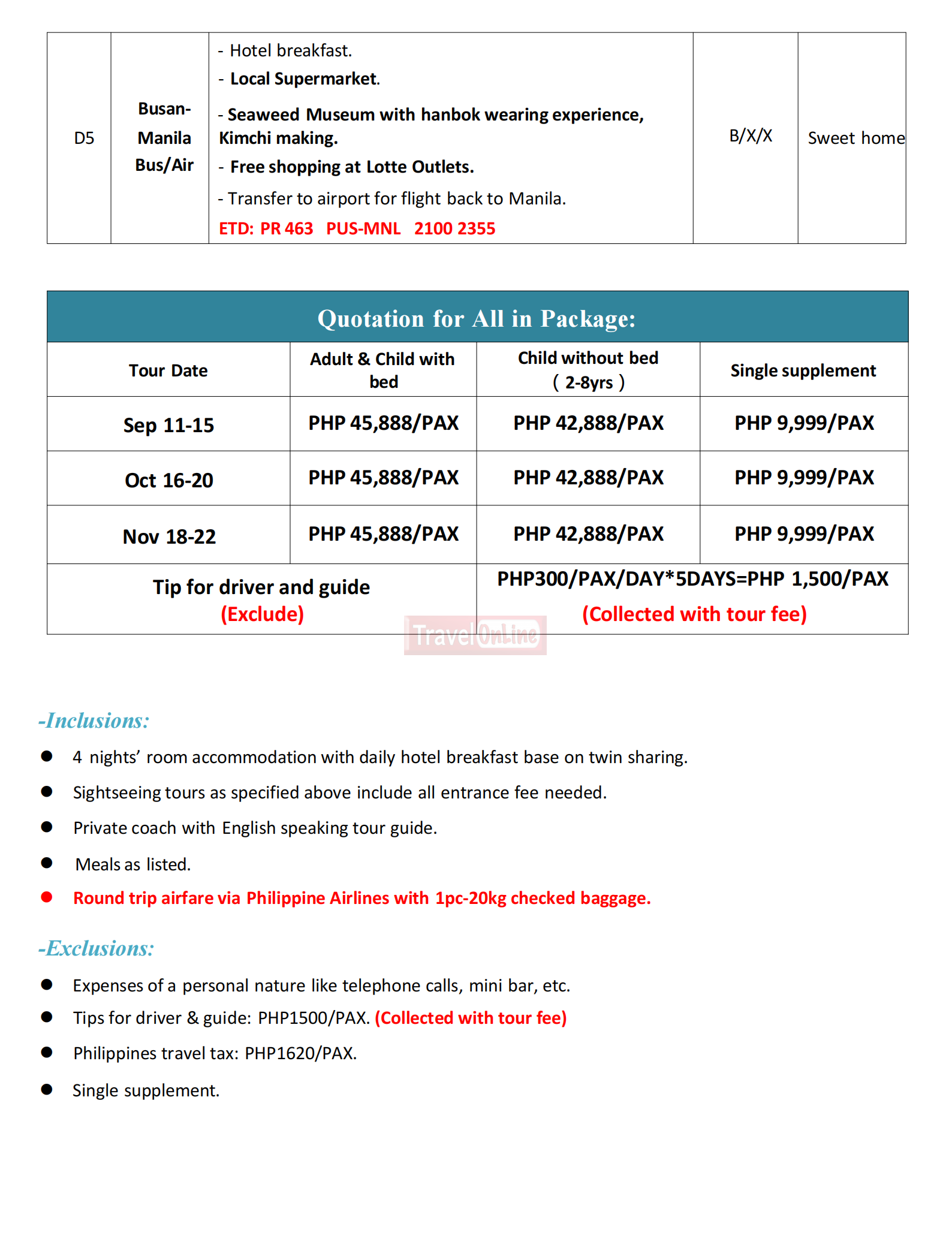 Manila Busan 5D4N, 2026:  AS LOW AS ₱45,888/PAX itinerary