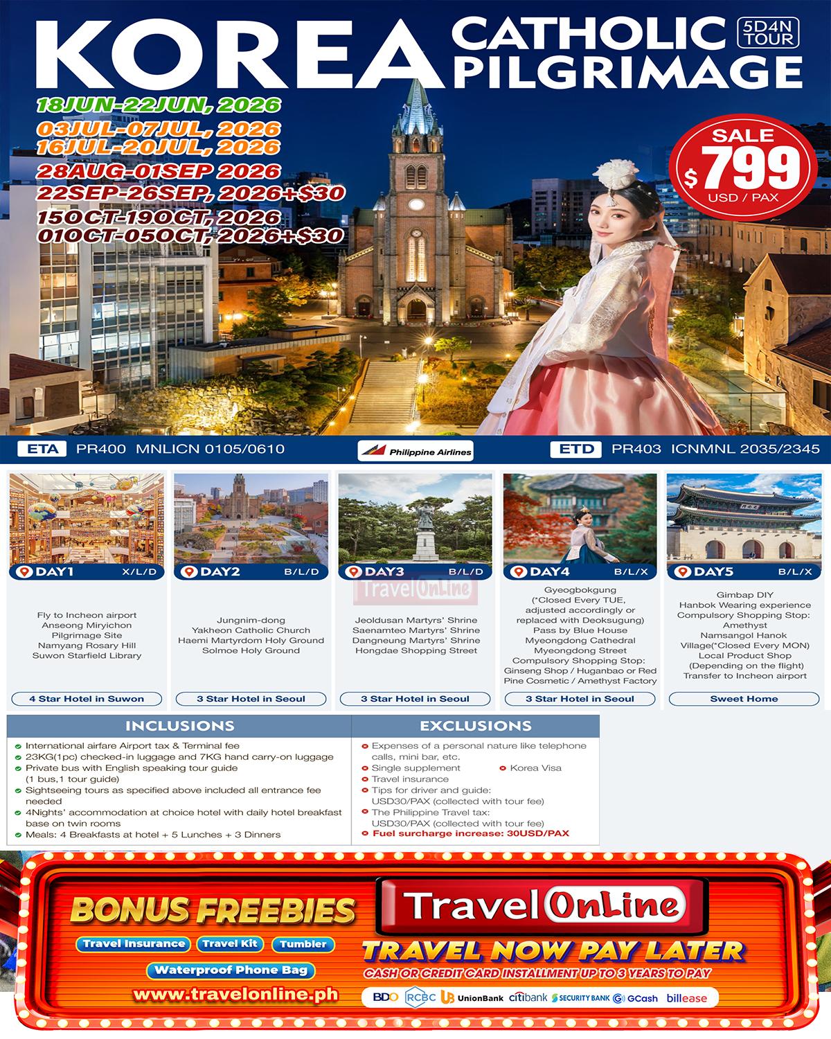 Korea Catholic Pilgrimage 5D4N Tour:  AS LOW AS $799/PAX