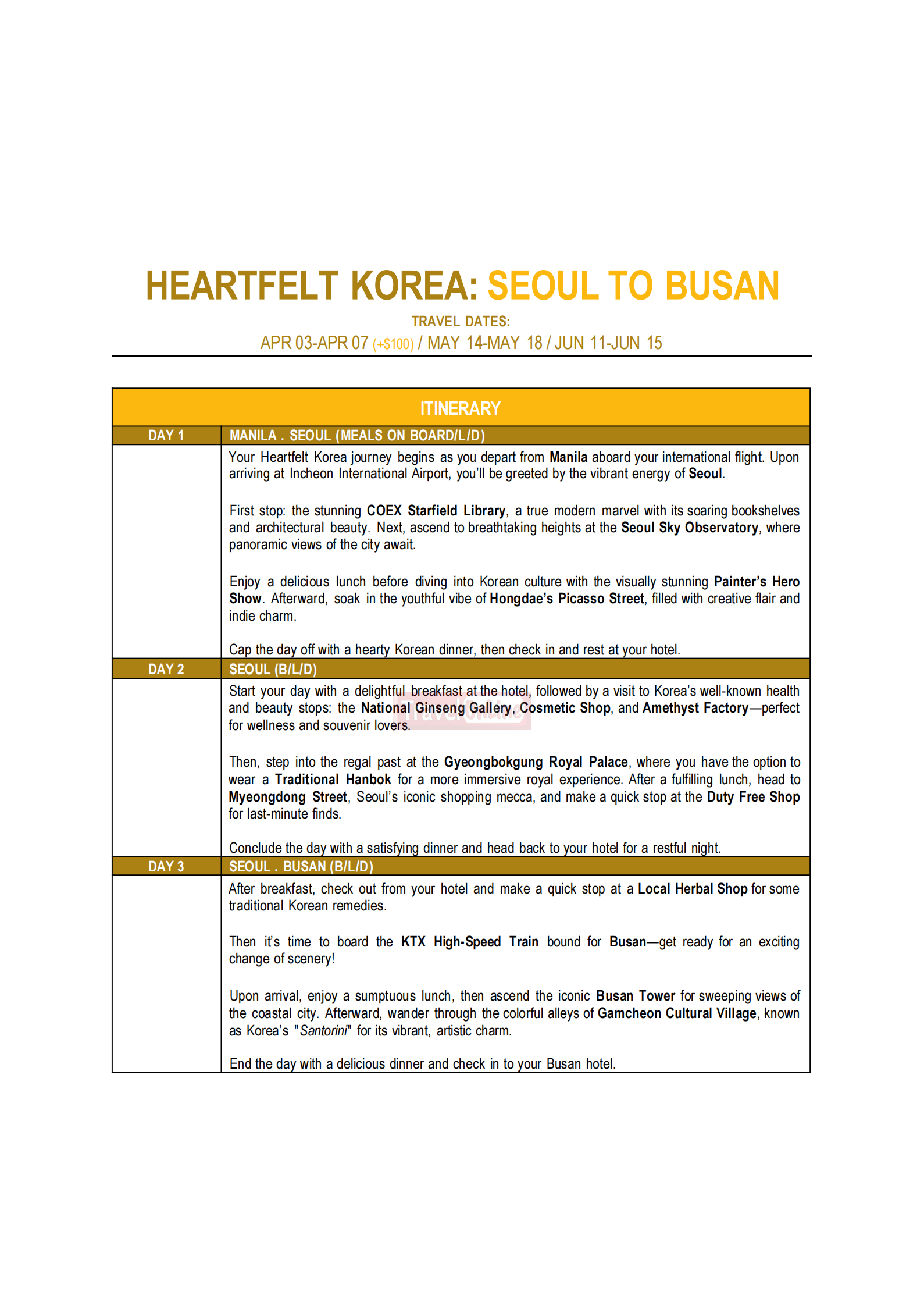KOREA (Heartfelt Korea-Seoul to Busan) 2026 :  AS LOW AS $1,188/PAX itinerary