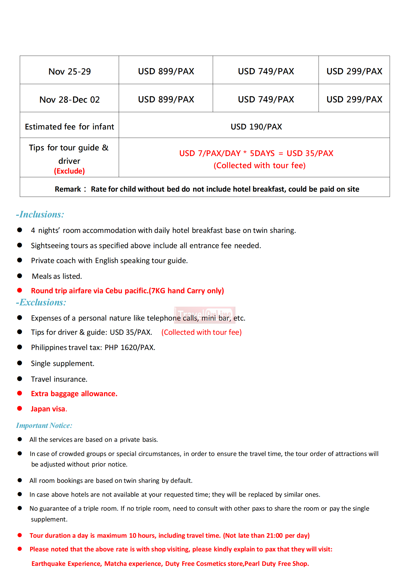 Tokyo+Mt.Fuji+Yokohama 5D4N, 2026: $899/PAX itinerary