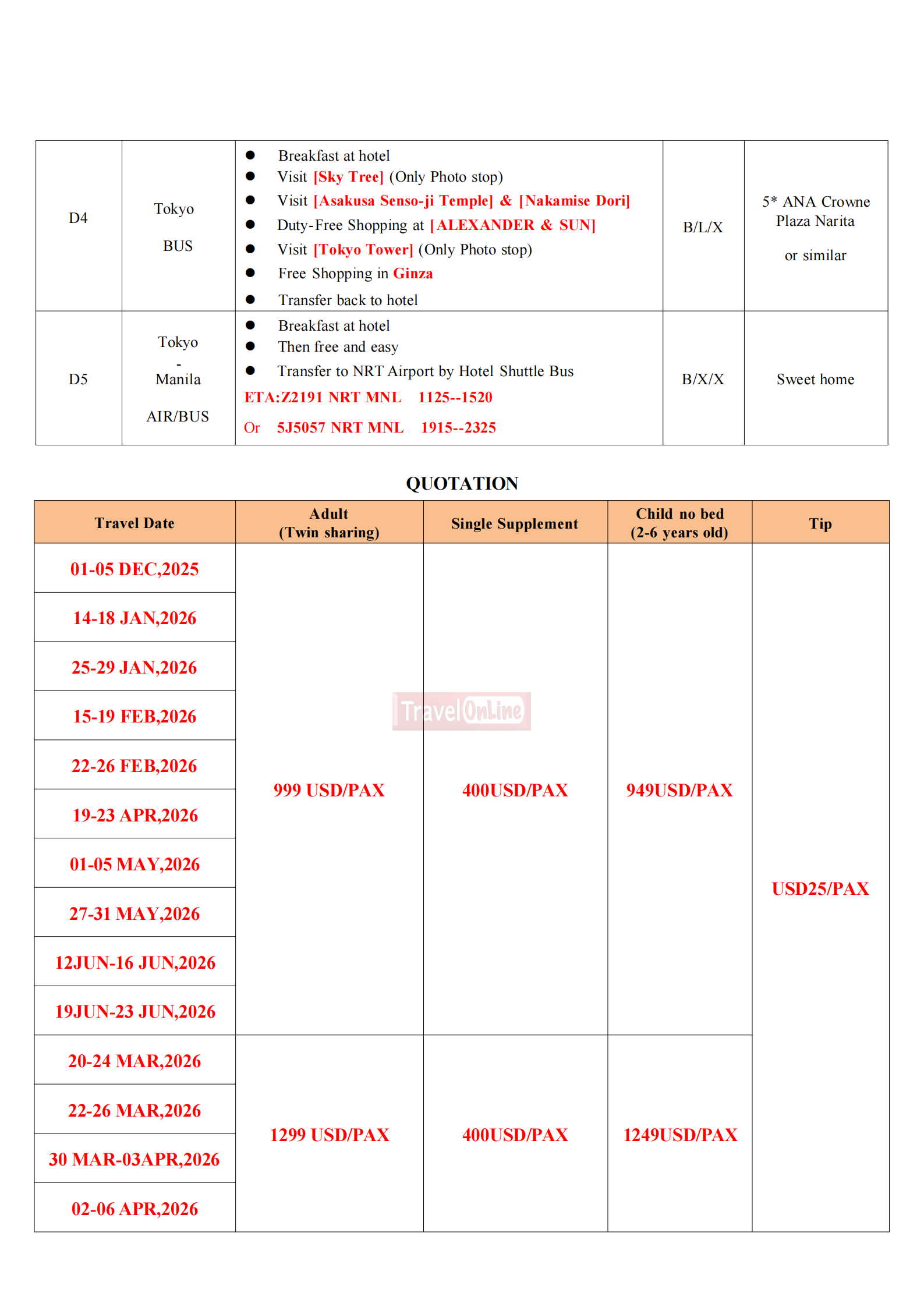 Tokyo Mt.Fuji Yokohama 5D4N Tours: AS LOW AS $999/PAX itinerary