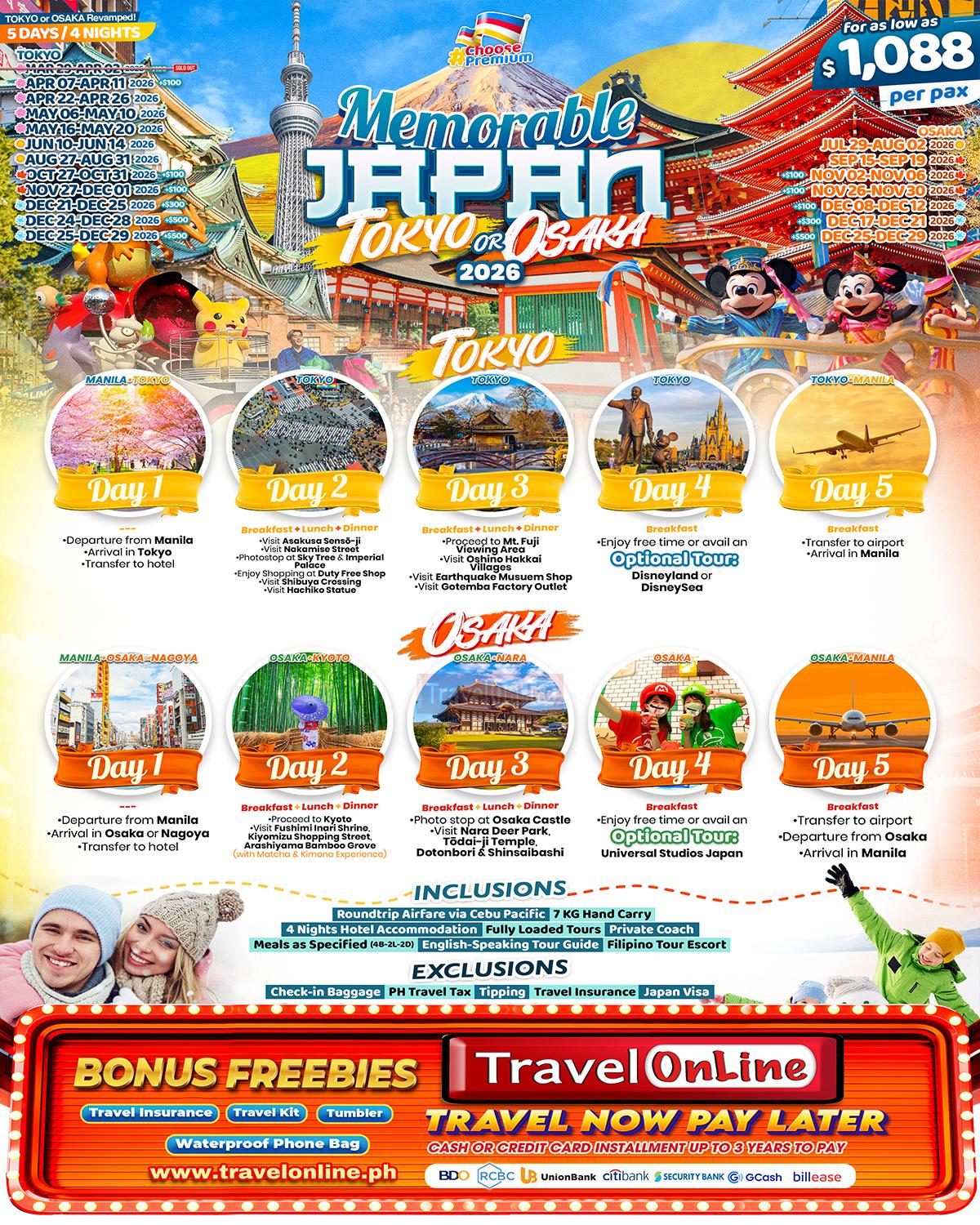 Memorable Japan_Tokyo or Osaka 2026 : AS LOW AS $1088/PAX