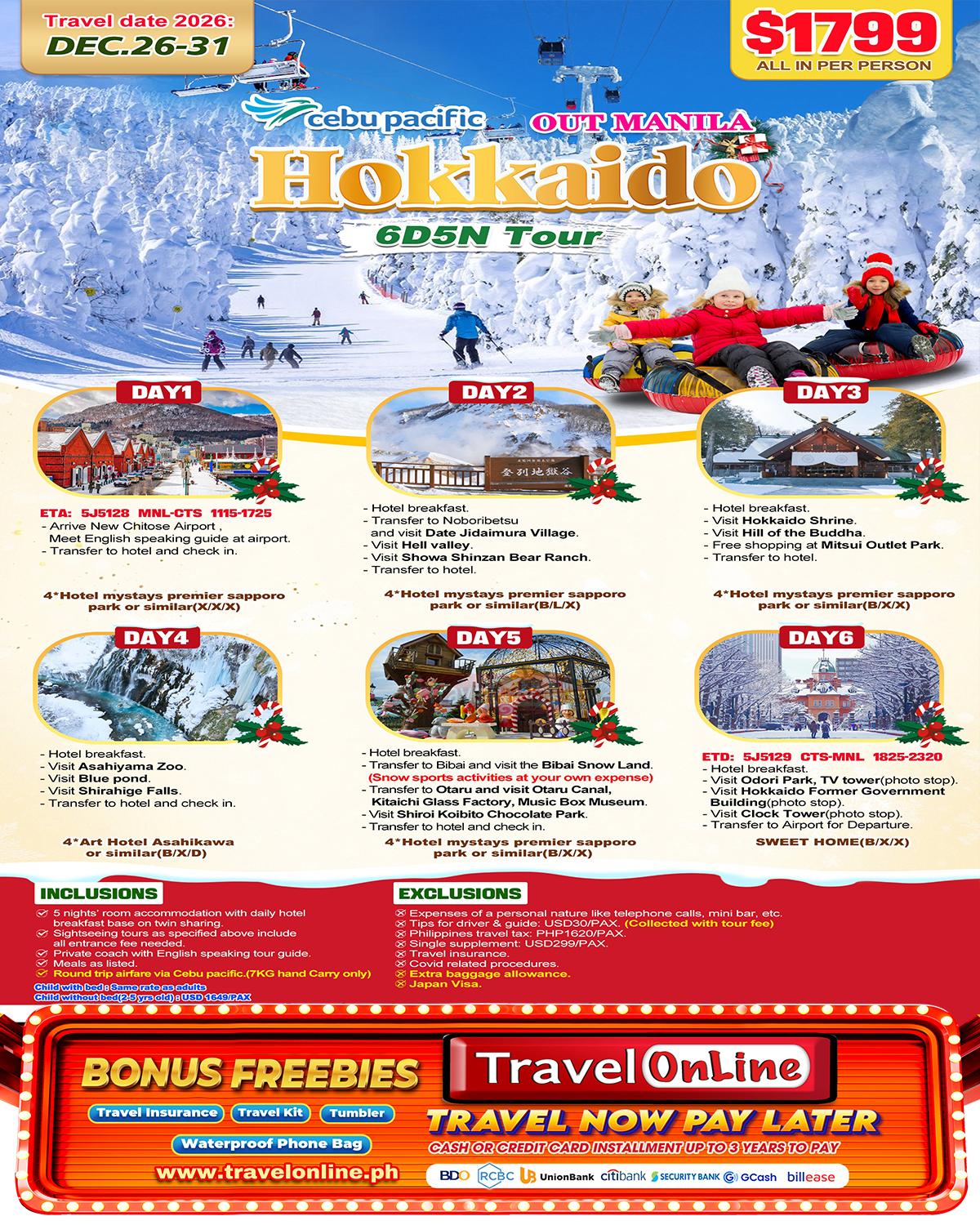 Hokkaido 6D5N Tour (VIA 5J),2026: AS LOW AS $1799/PAX