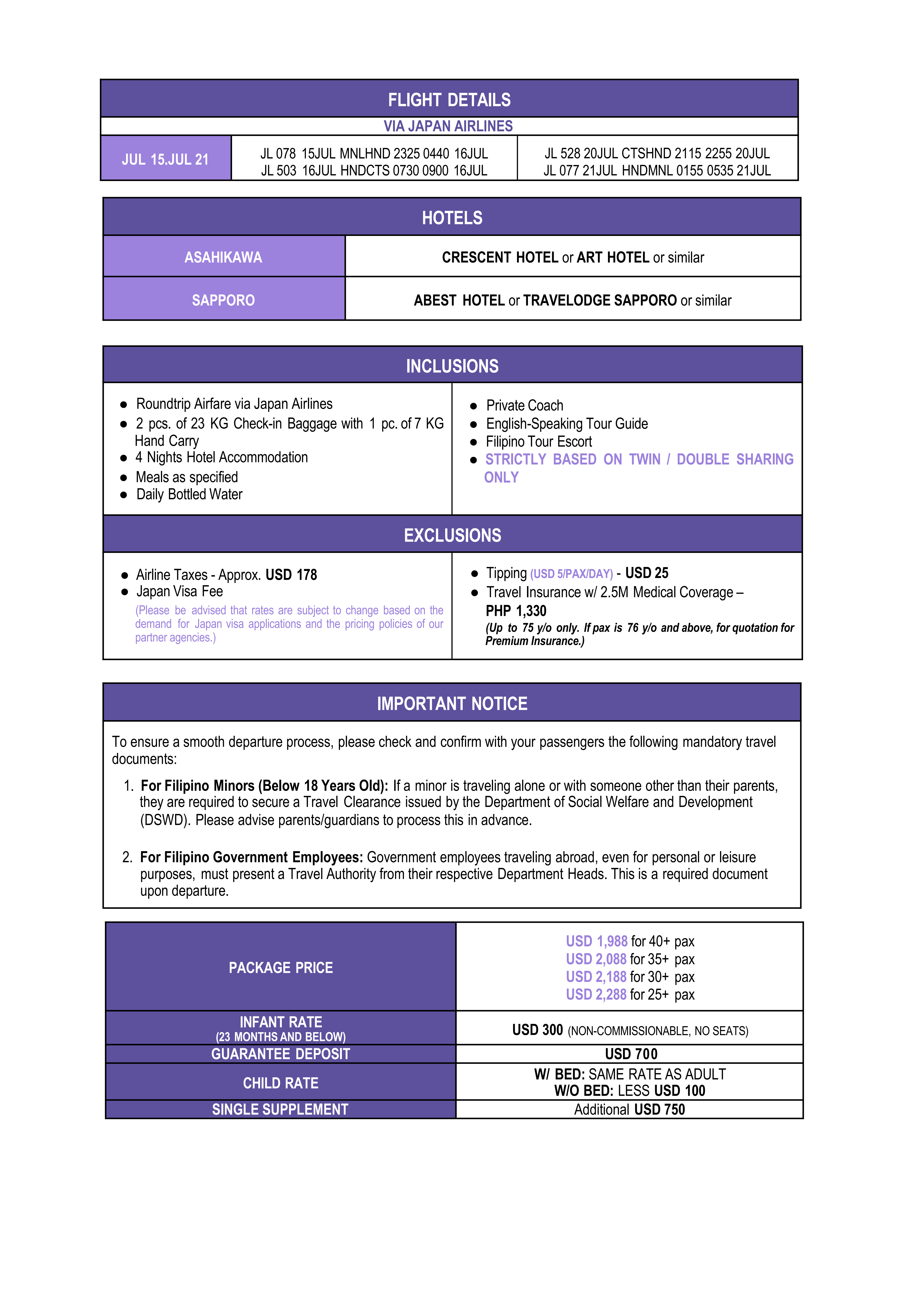 Memorable Japan-Lavender Hokkaido 2026: AS LOW AS $1988/PAX itinerary