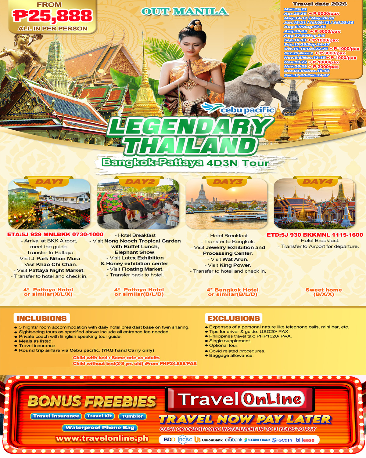 Bangkok and Pattaya 4D3N 2026:  AS LOW AS ₱25,888/PAX