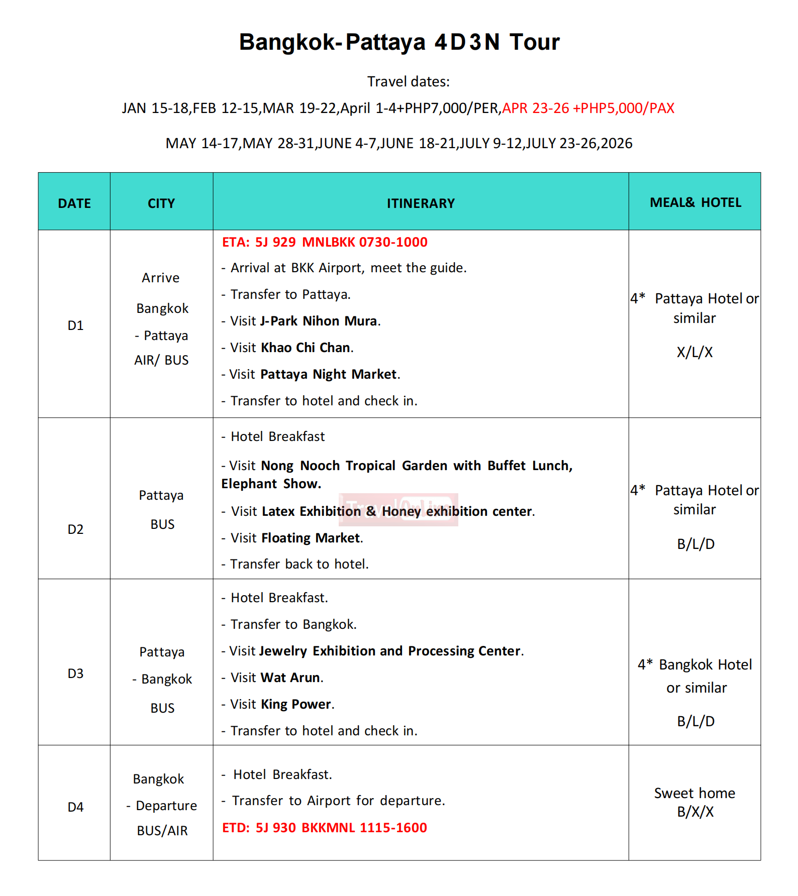 Bangkok and Pattaya 4D3N 2026:  AS LOW AS ₱25,888/PAX itinerary
