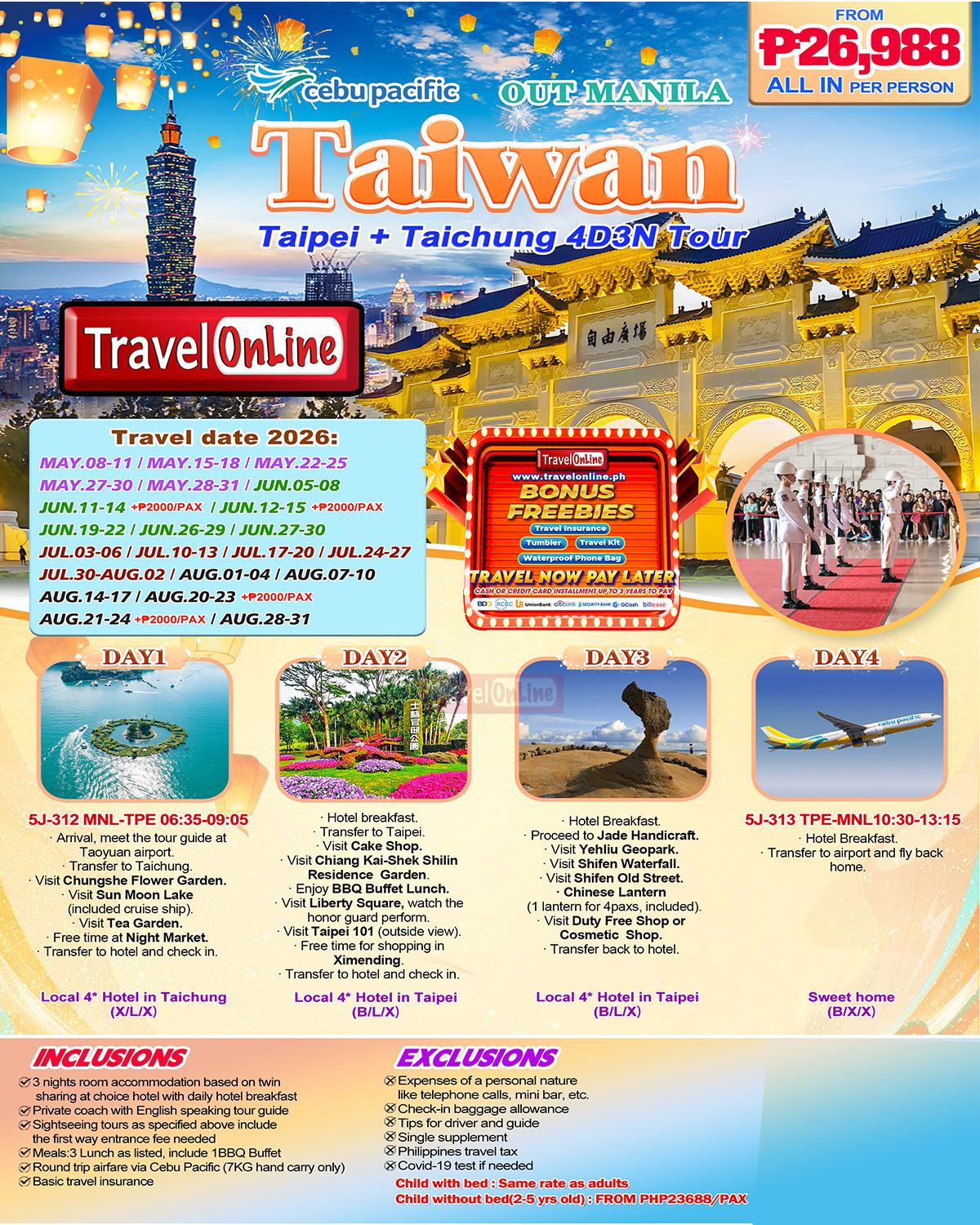 Taiwan 4D3N (5J), 2026: AS LOW AS ₱26,988/PAX