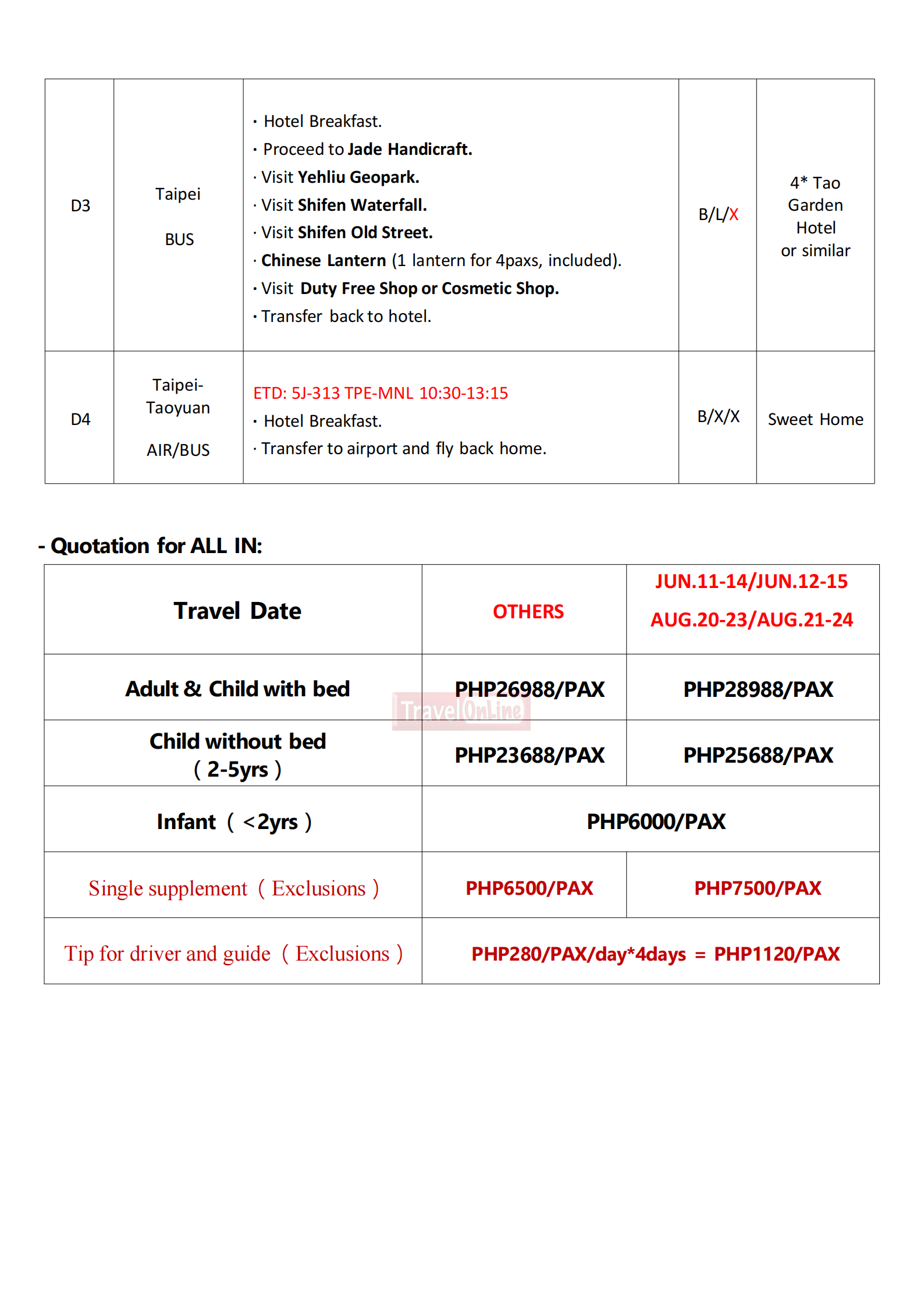 Taiwan 4D3N (5J), 2026: AS LOW AS ₱26,988/PAX itinerary