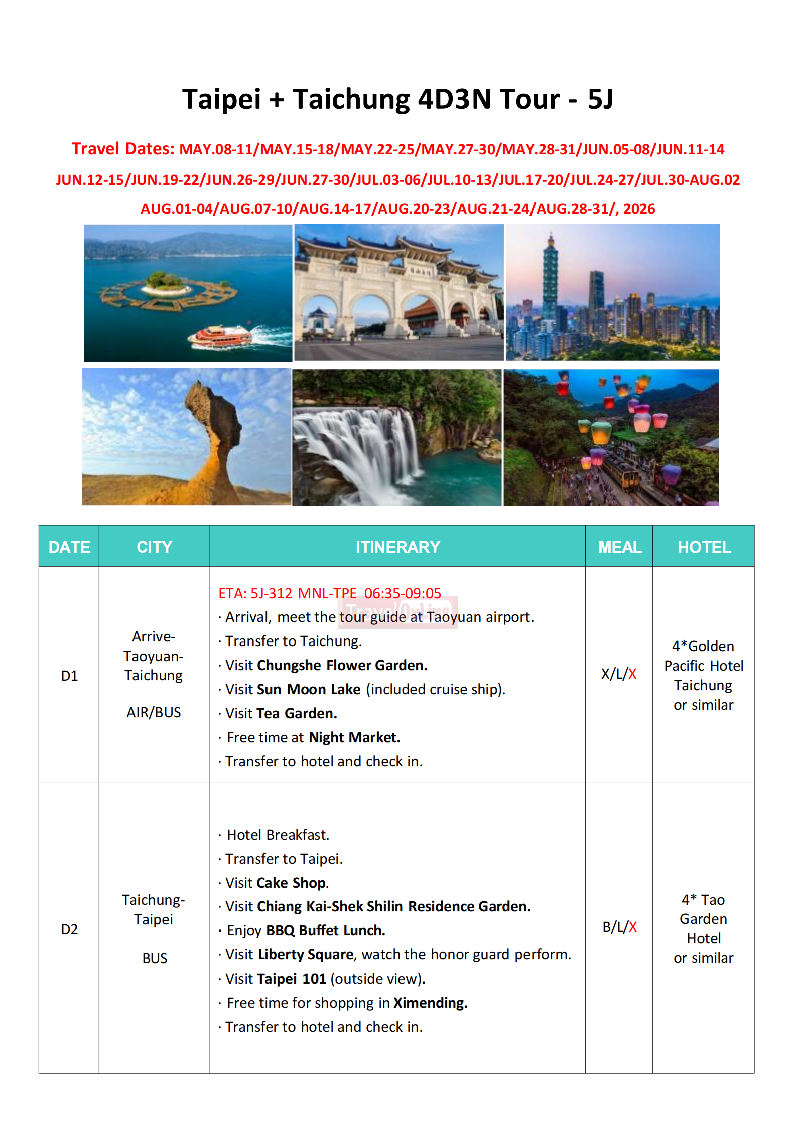 Taiwan 4D3N (5J), 2026: AS LOW AS ₱26,988/PAX itinerary