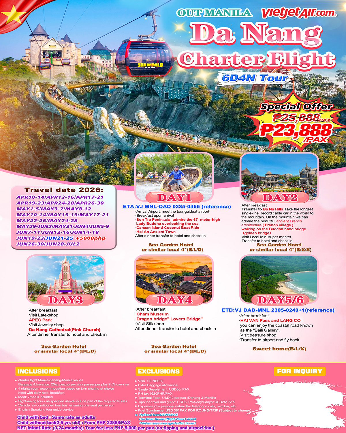 Manila-Danang-6D4N-VJ: AS LOW AS ₱23,888/PAX