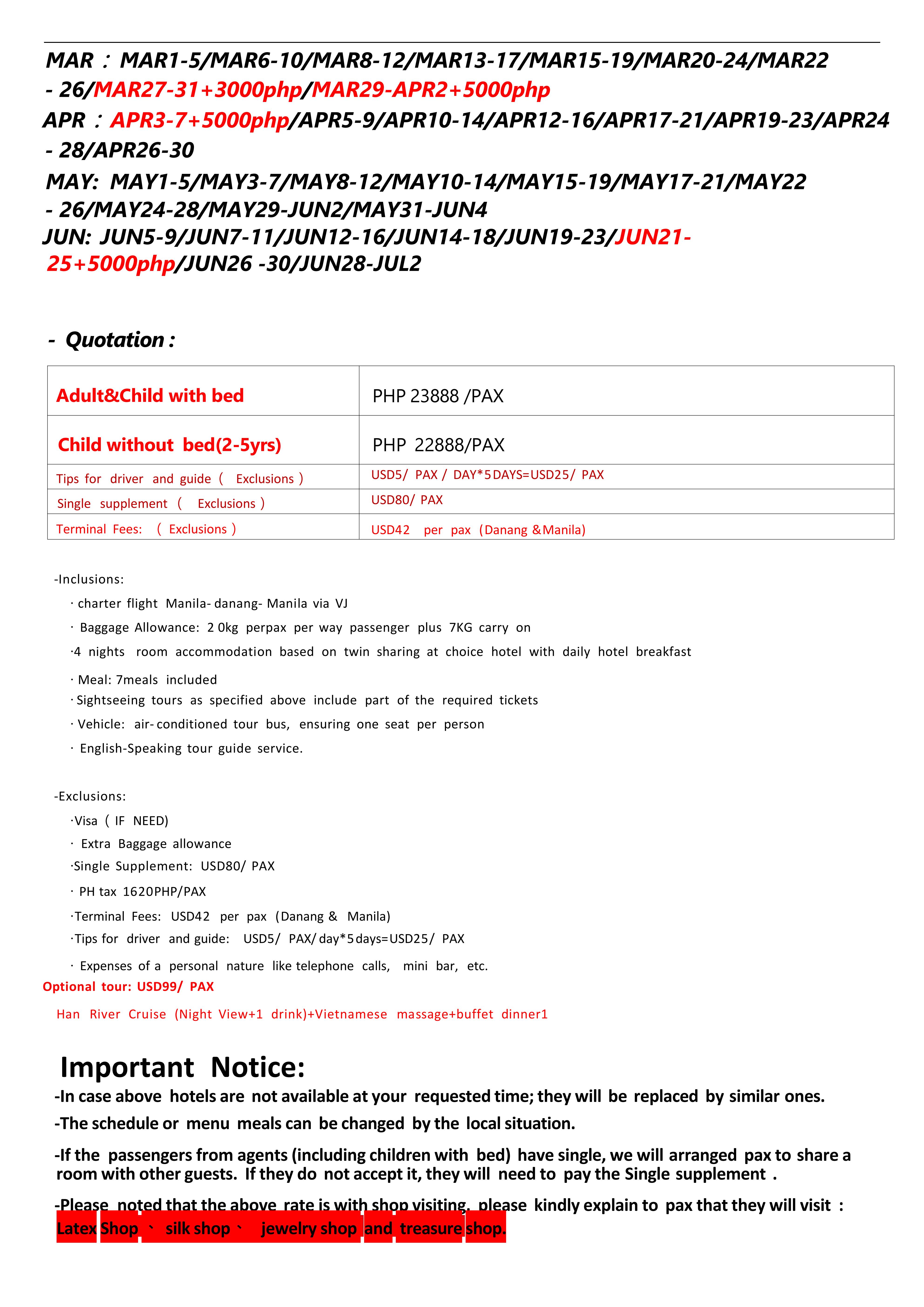 Danang 6D4N (VJ charter flights) 2026 : AS LOW AS ₱23,888/PAX itinerary