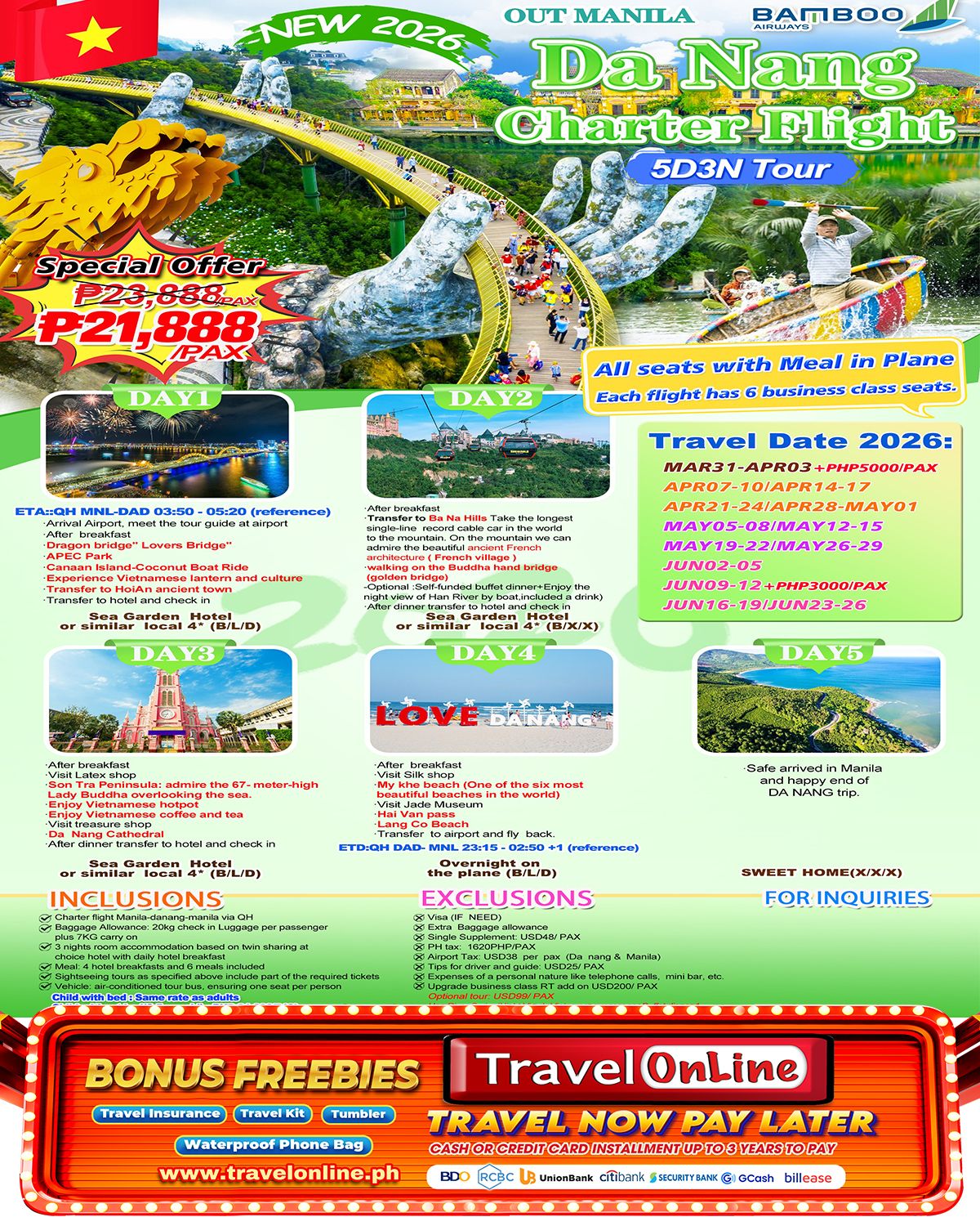 Danang 5D3N (QH Charter Flight), 2026 : AS LOW AS ₱21888/PAX promo image