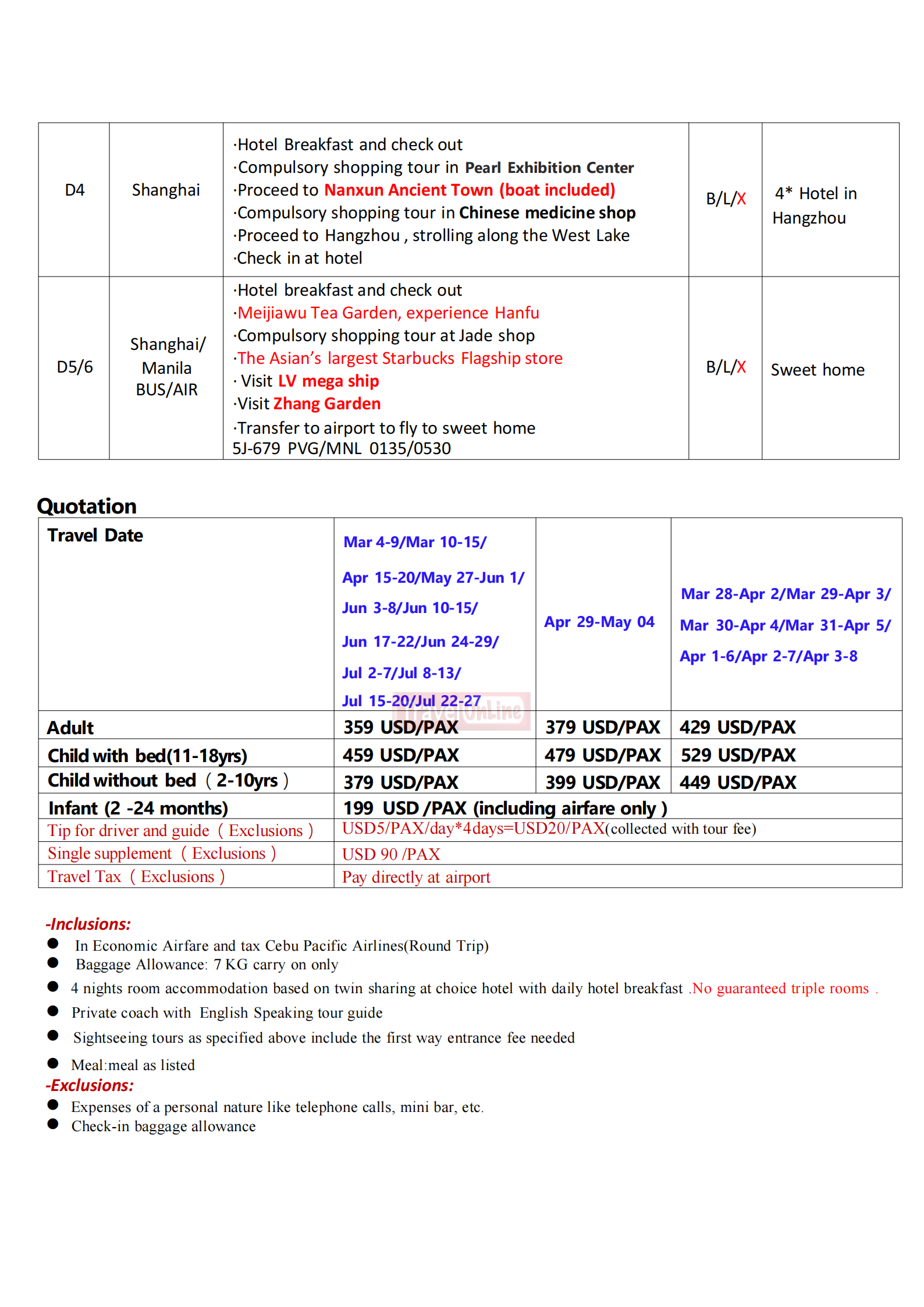 Shanghai Mini Kyoto 6D4N，2026 :  AS LOW AS $359/PAX itinerary