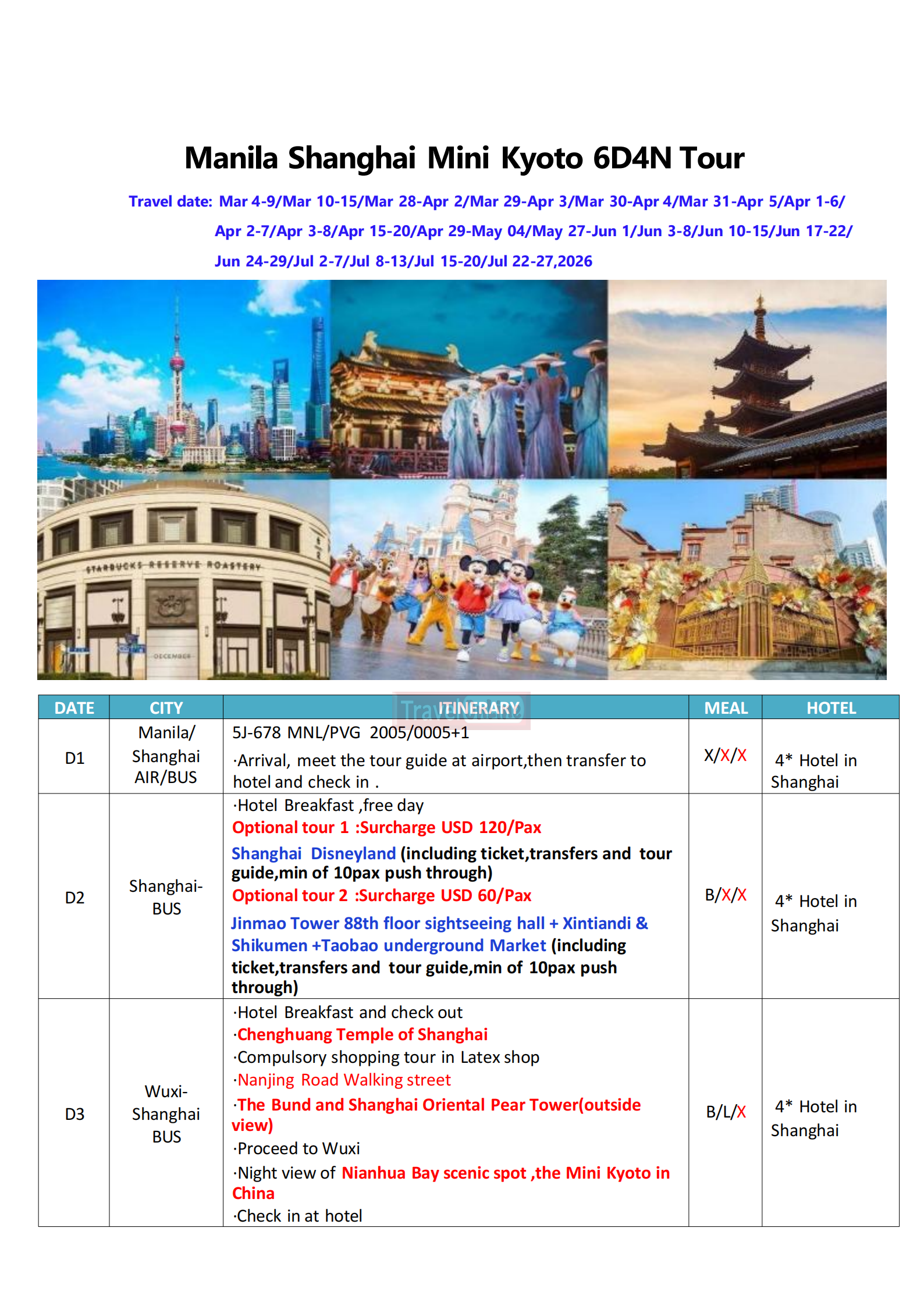 Shanghai Mini Kyoto 6D4N，2026 :  AS LOW AS $359/PAX itinerary