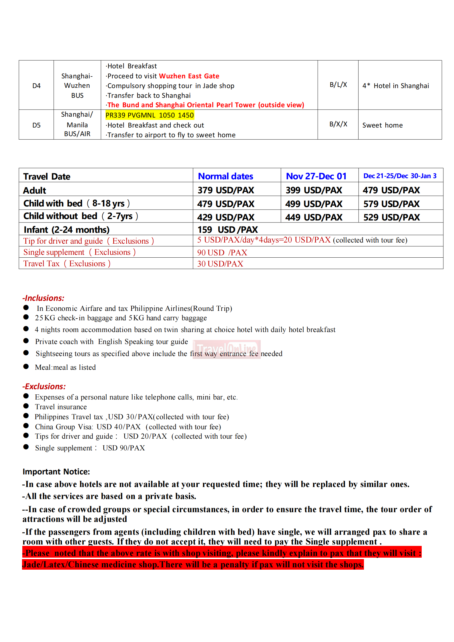 Shanghai+Wuzhen 5D4N，2026 : AS LOW AS $379/PAX itinerary