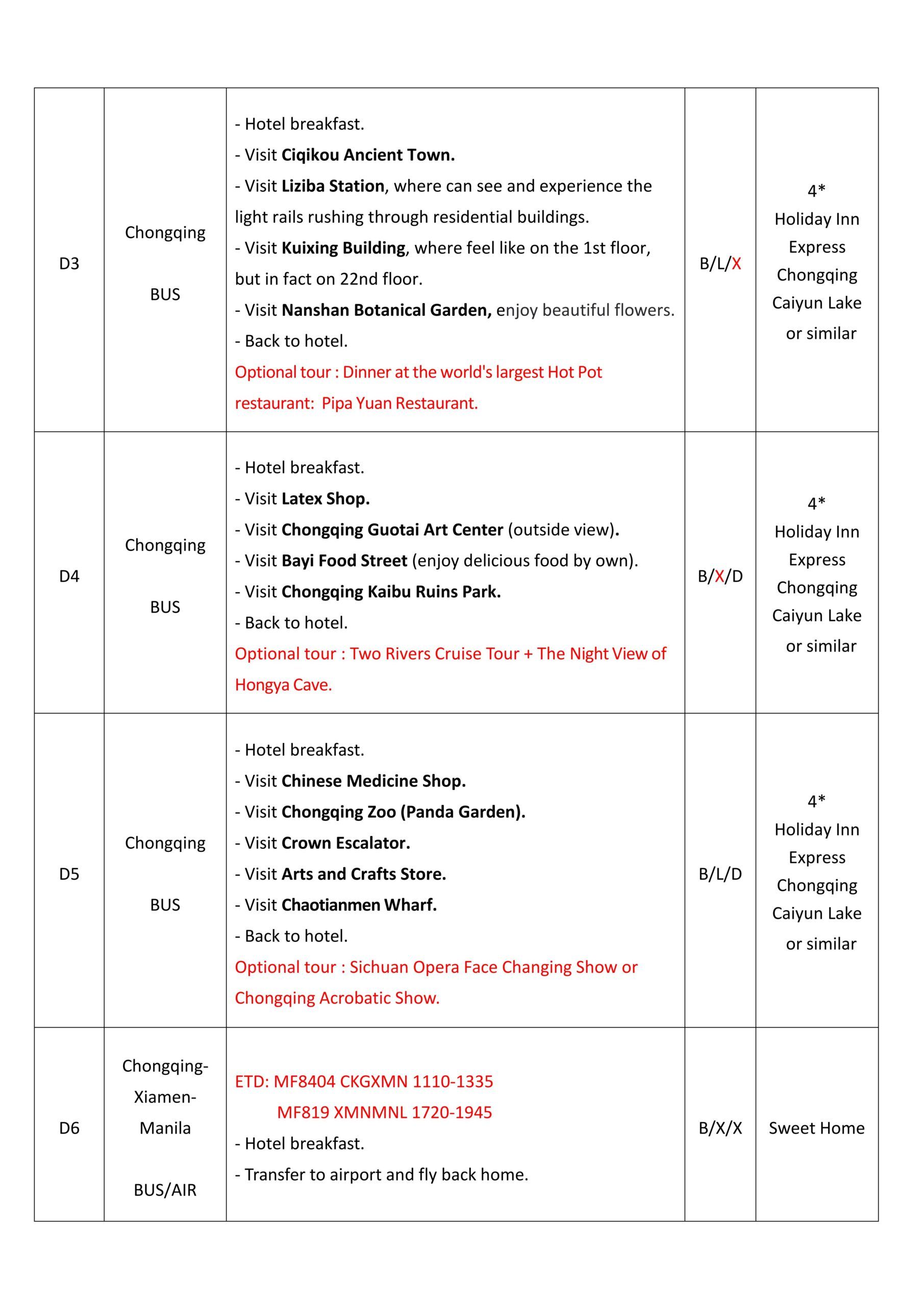 Xiamen+Chongqing 6D5N (MF) :  AS LOW AS $388/PAX itinerary