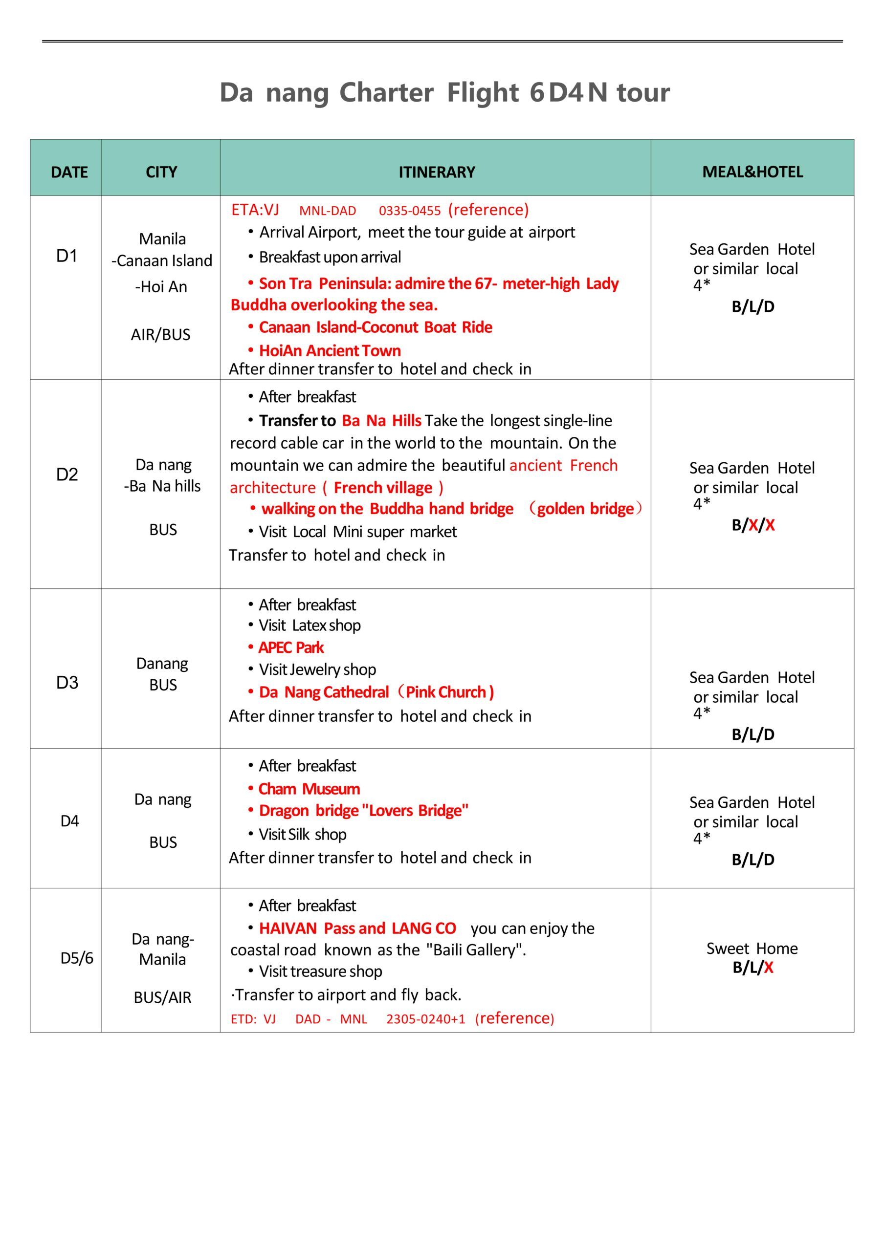 Manila-Danang-6D4N-VJ: AS LOW AS ₱23888/PAX itinerary