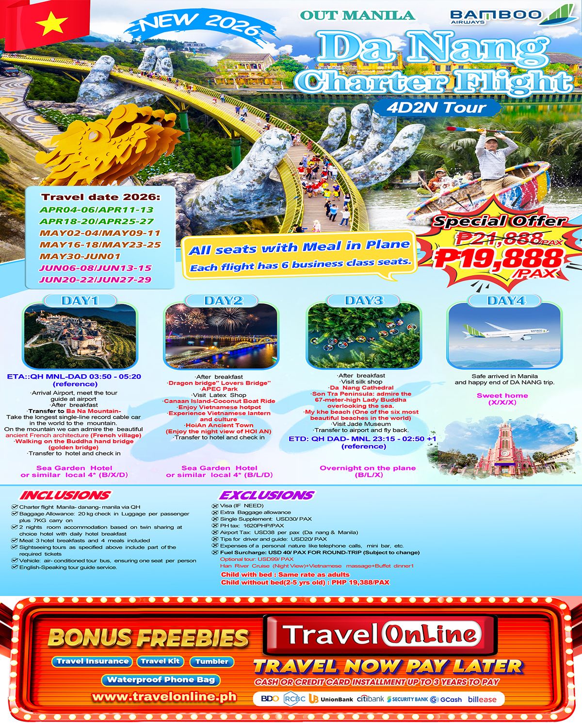 Danang 4D2N (QH Charter Flight),2026:  AS LOW AS ₱19888/PAX promo image