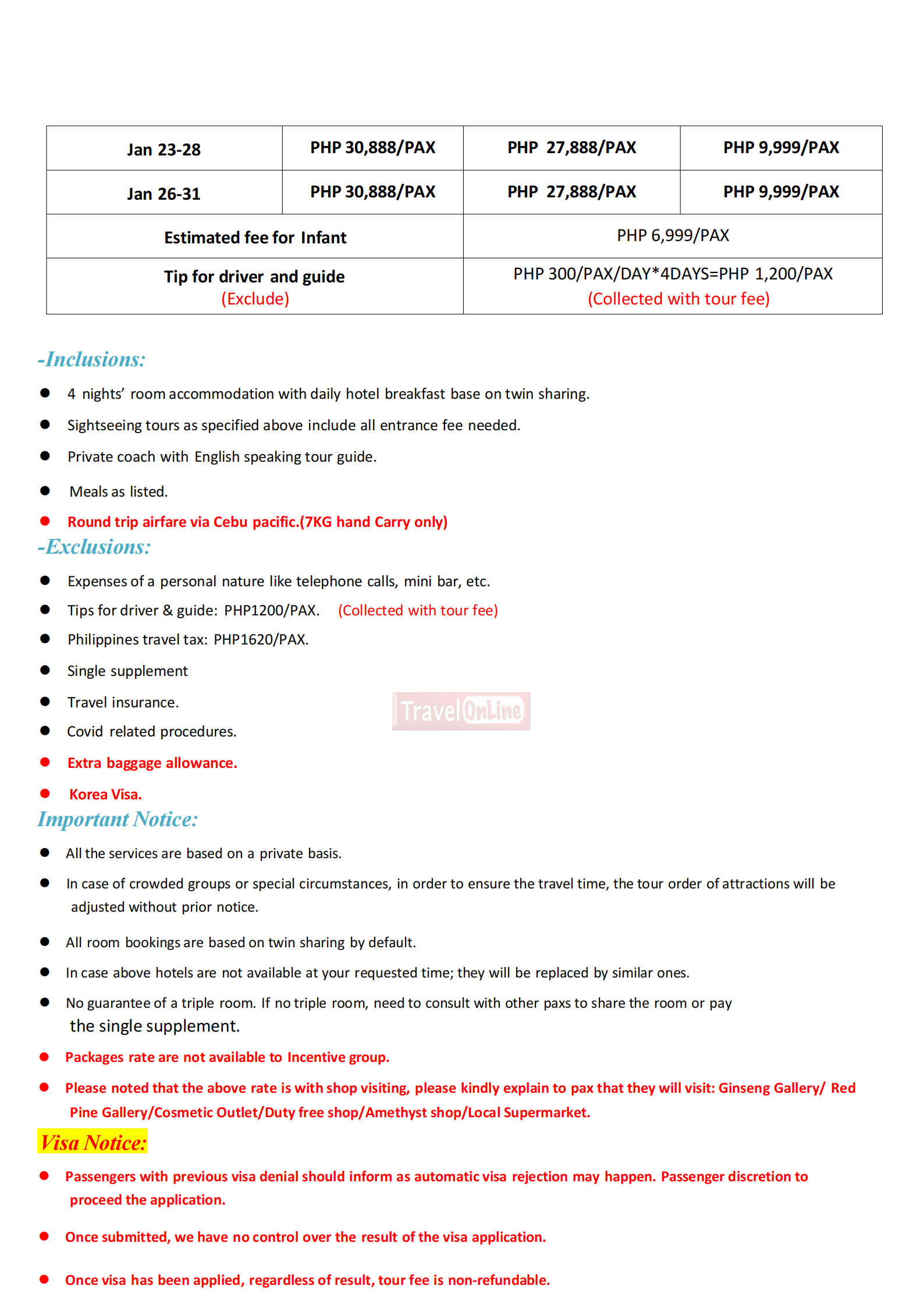 Manila Seoul 6D4N (VIA 5J) Winter,2027: AS LOW AS ₱29888/PAX itinerary