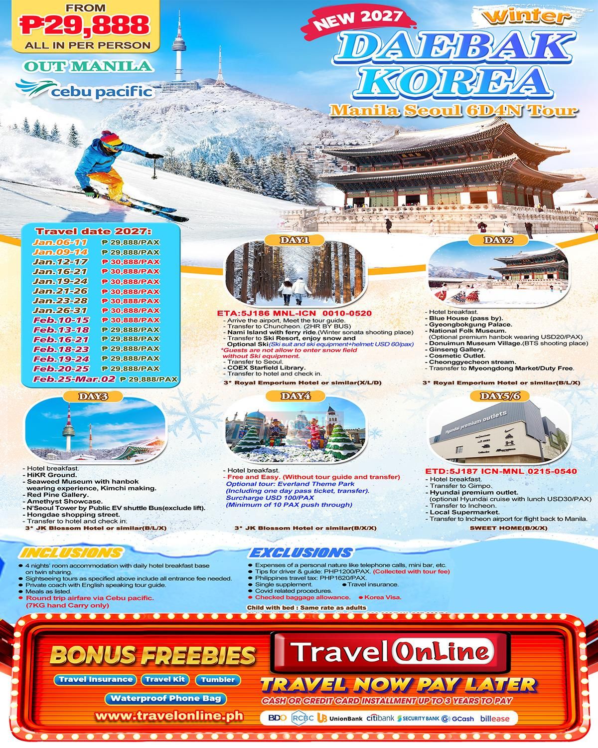 Manila Seoul 6D4N (VIA 5J) Winter,2027: AS LOW AS ₱29888/PAX  promo image