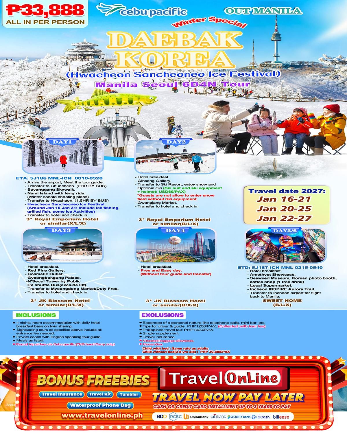 Manila Seoul 6D4N (Hwacheon Ice Festival), 2027: AS LOW AS ₱33888/PAX promo image