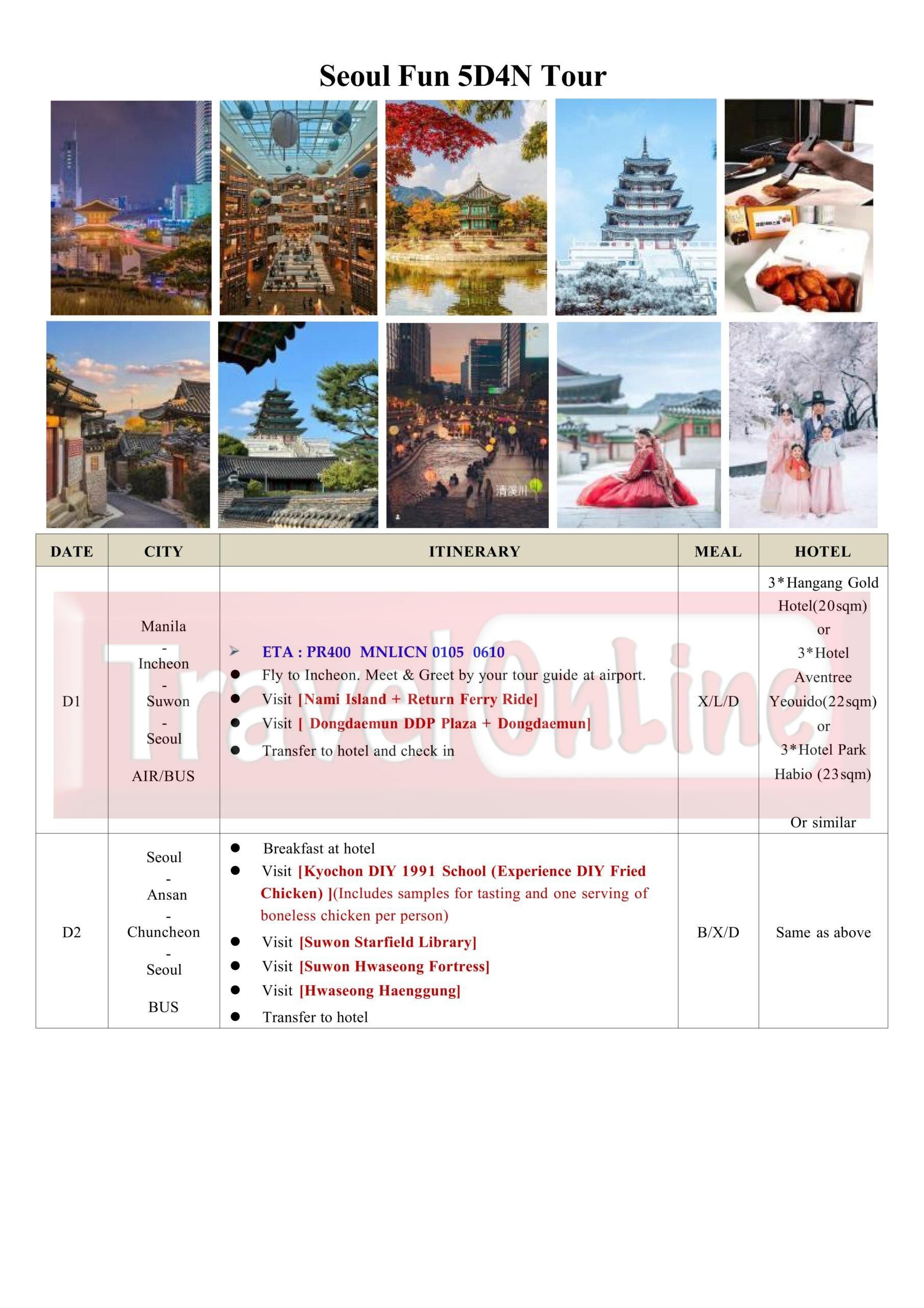 PR Seoul Fun 5D4N Tour 2026 :  AS LOW AS $749/PAX itinerary