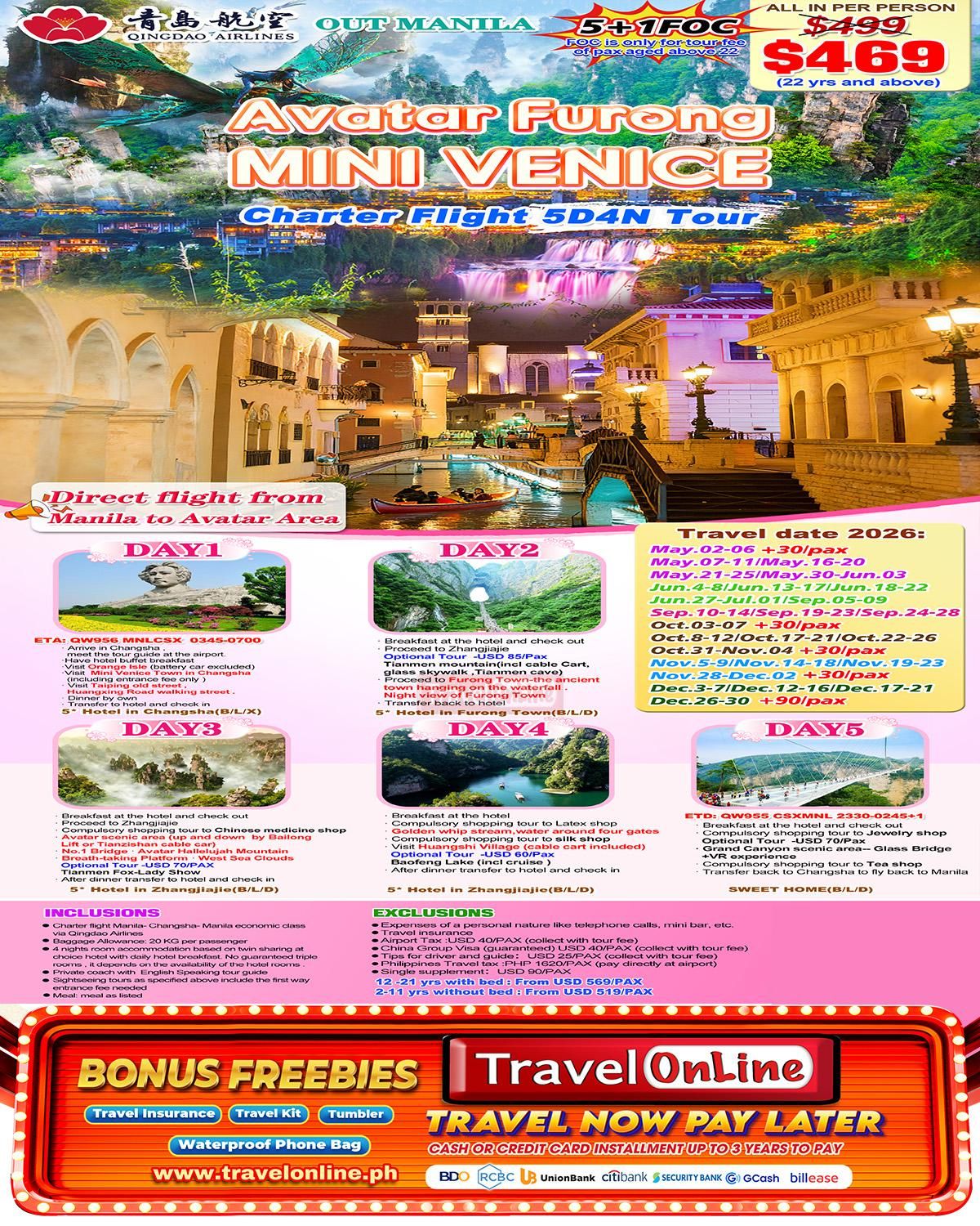 Charter Flight Avatar Furong Town 5D4N Tour，2026: AS LOW AS $469/PAX  promo image