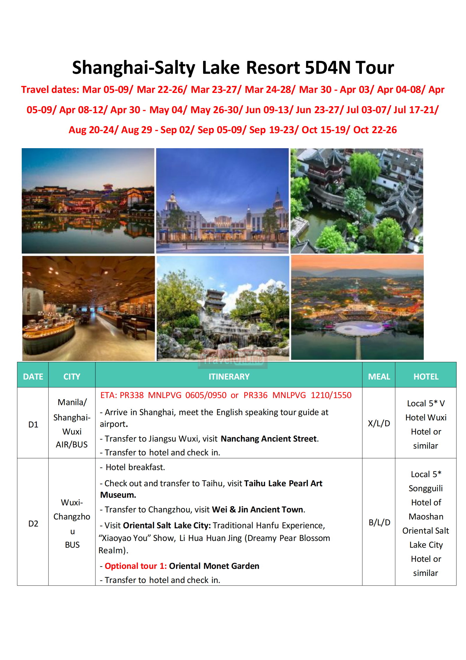 Shanghai-Salty Lake Resort 5D4N, 2026: AS LOW AS $499/PAX itinerary