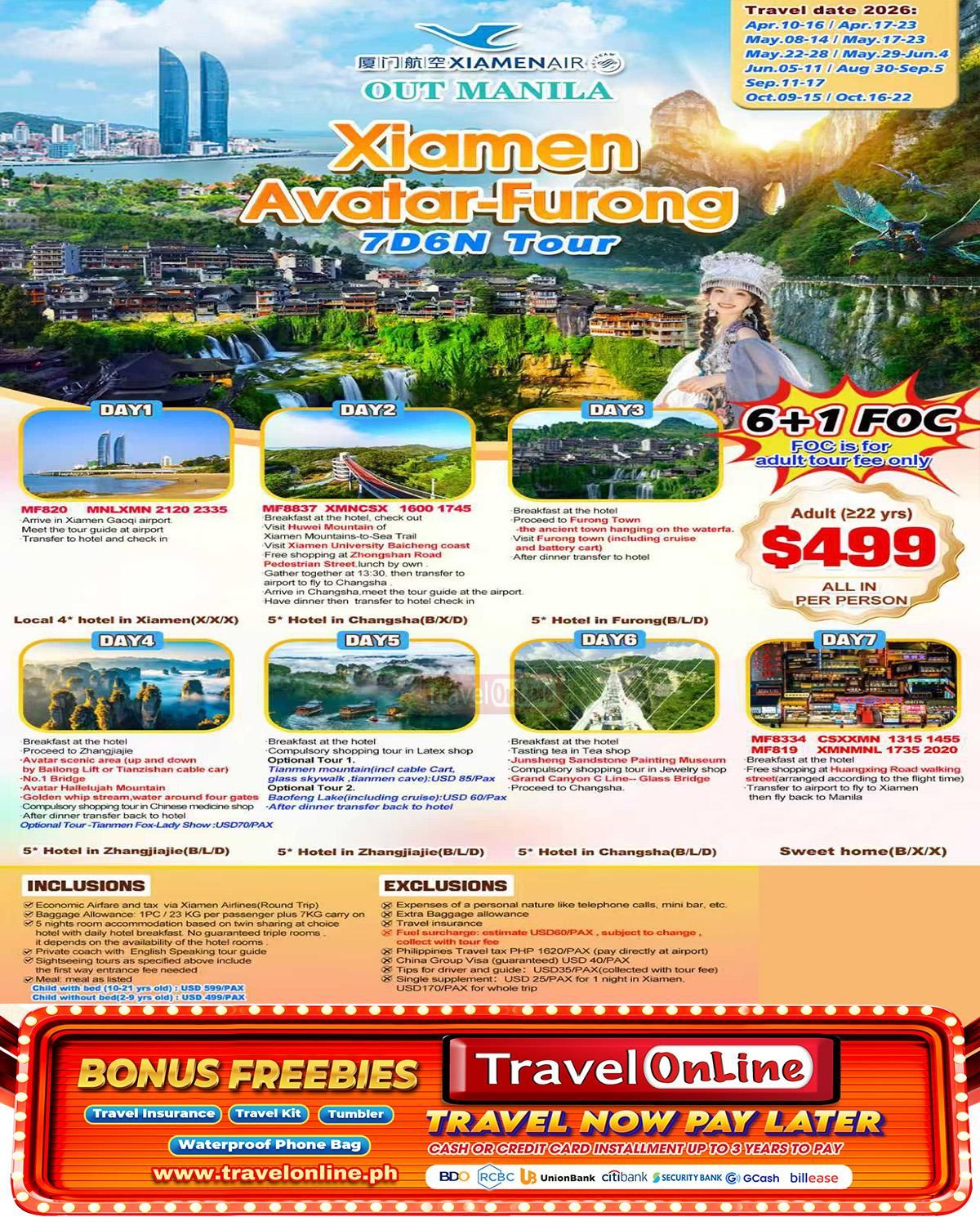 Avatar Furong+Xiamen 7D6N Tour,2026: AS LOW AS $499/PAX  promo image