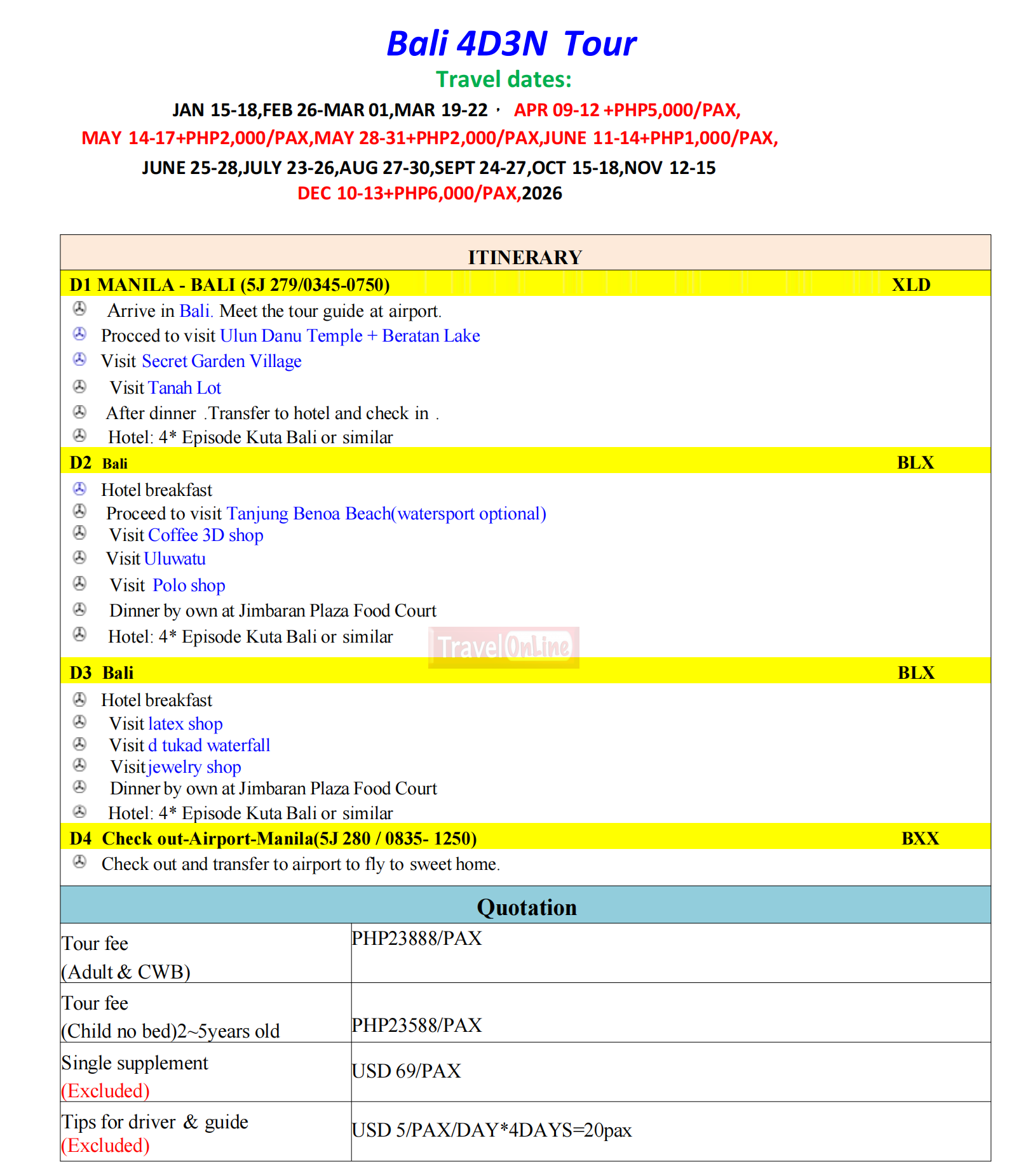 BALI 4D3N,2026: AS LOW AS ₱23888/PAX itinerary